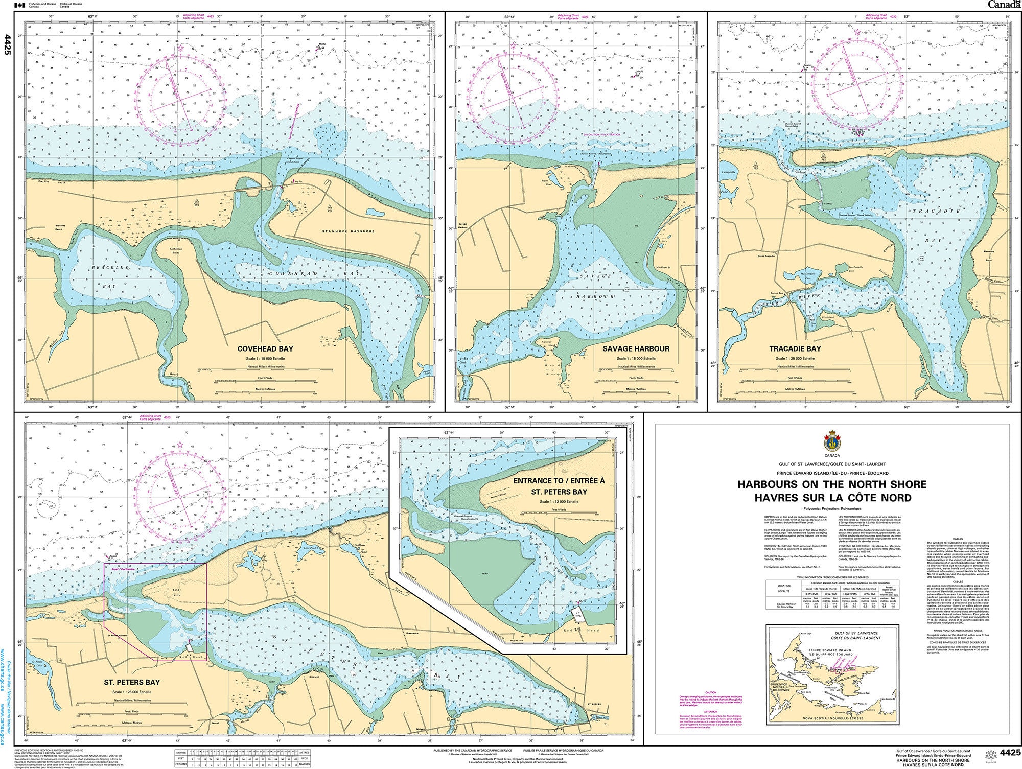 Canadian Hydrographic Service Nautical Chart CHS4425: Harbours on the North Shore/Hâvres sur la Côte Nord