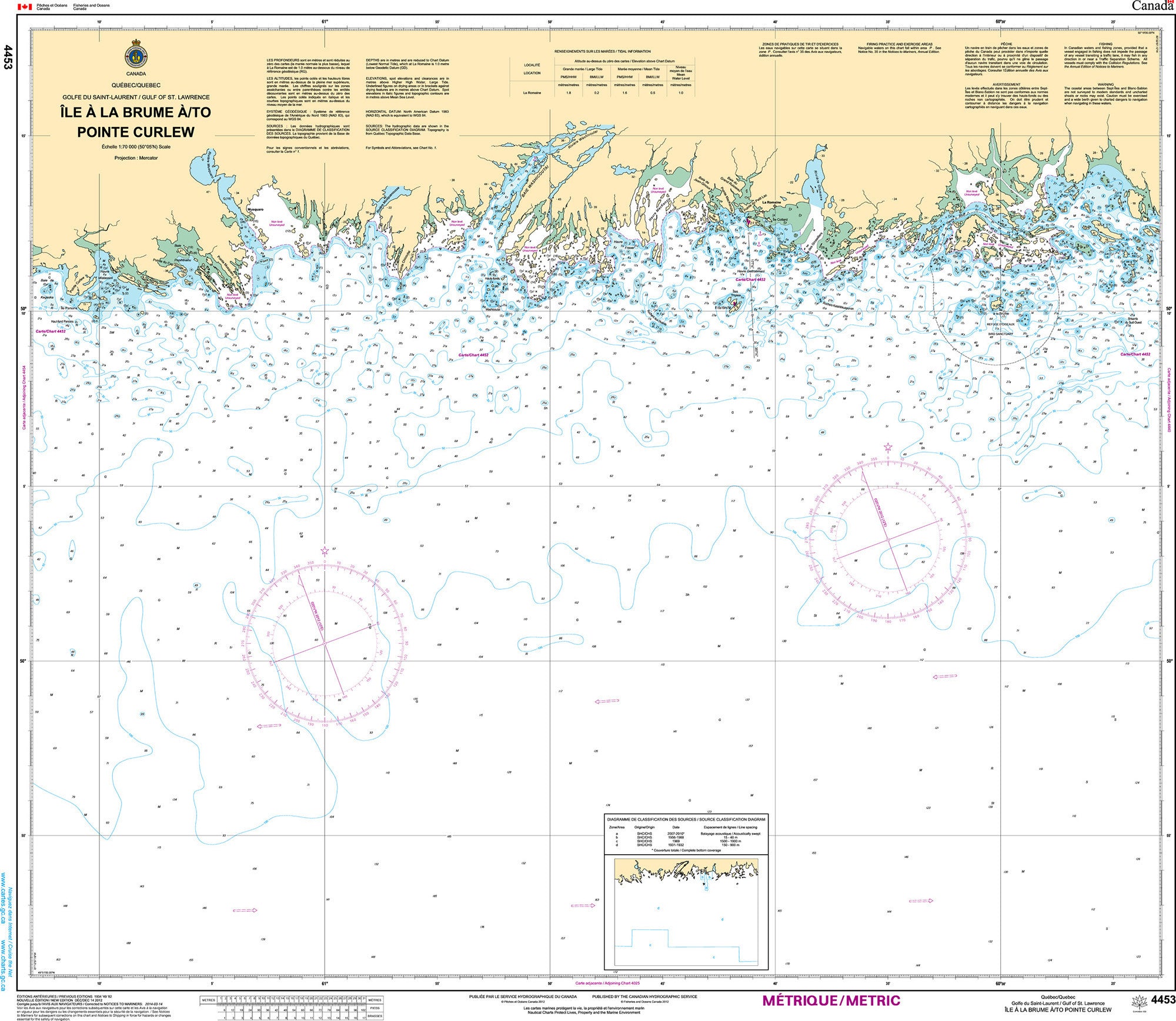 Canadian Hydrographic Service Nautical Chart CHS4453: Île à la Brume à/to Pointe Curlew