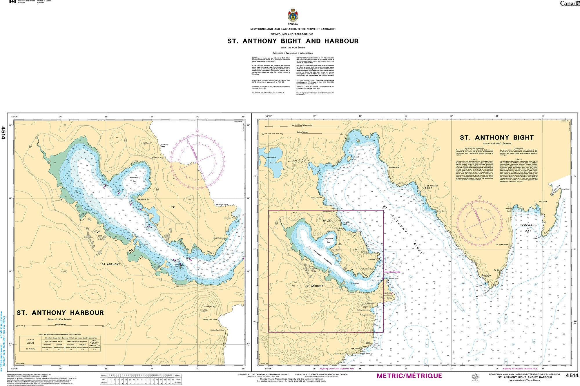 Canadian Hydrographic Service Nautical Chart CHS4514: St. Anthony Bight and Harbour