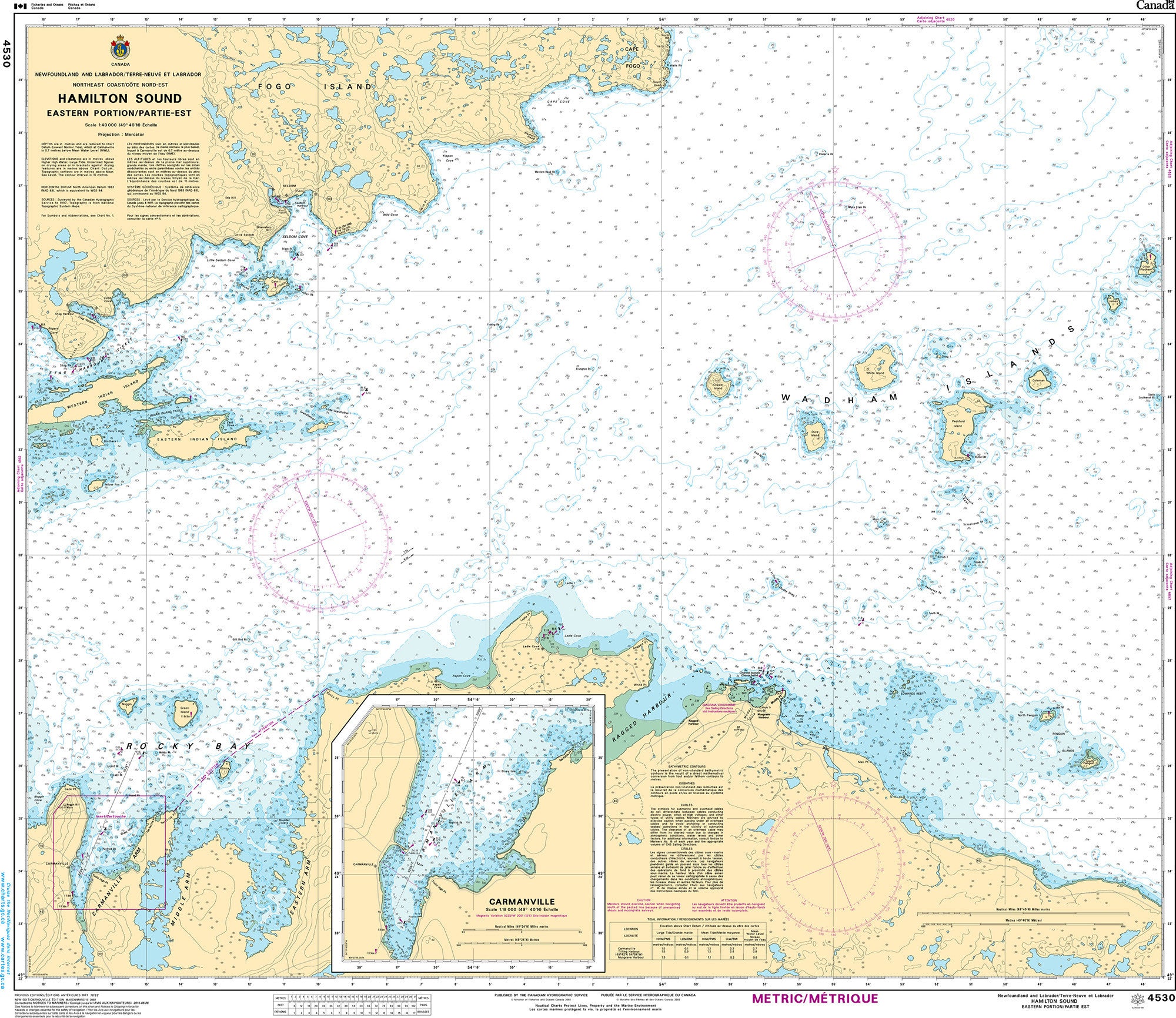 Canadian Hydrographic Service Nautical Chart CHS4530: Hamilton Sound, Eastern Portion / Partie est