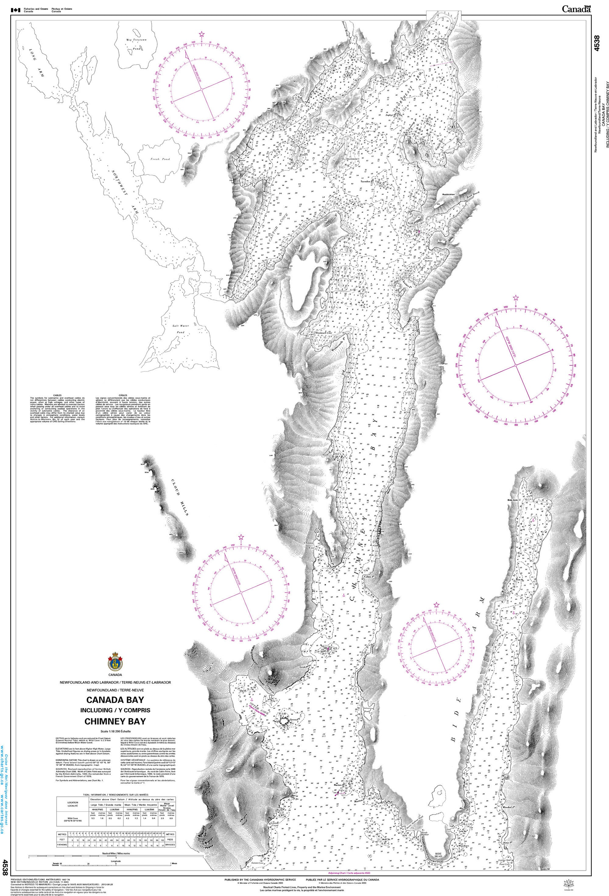 Canadian Hydrographic Service Nautical Chart CHS4538: Canada Bay including / y compris Chimney Bay