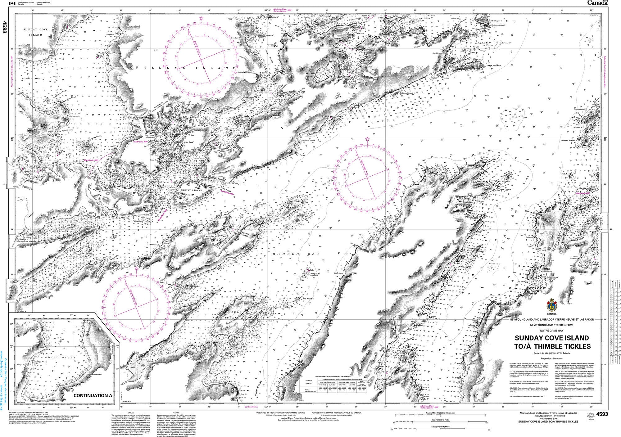 Canadian Hydrographic Service Nautical Chart CHS4593: Sunday Cove Island to/à Thimble Tickles