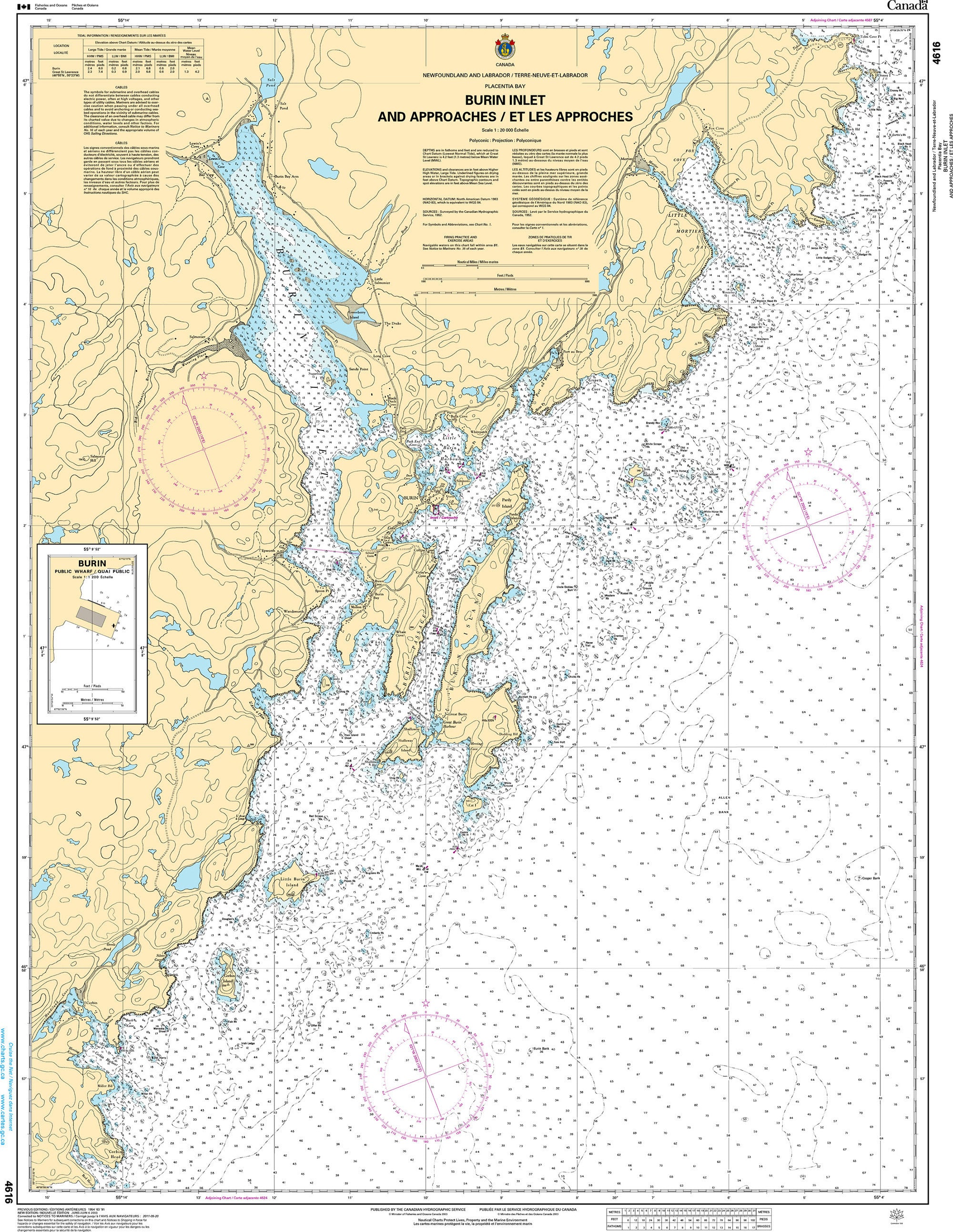 Canadian Hydrographic Service Nautical Chart CHS4616: Burin Harbours and Approches / et les approches