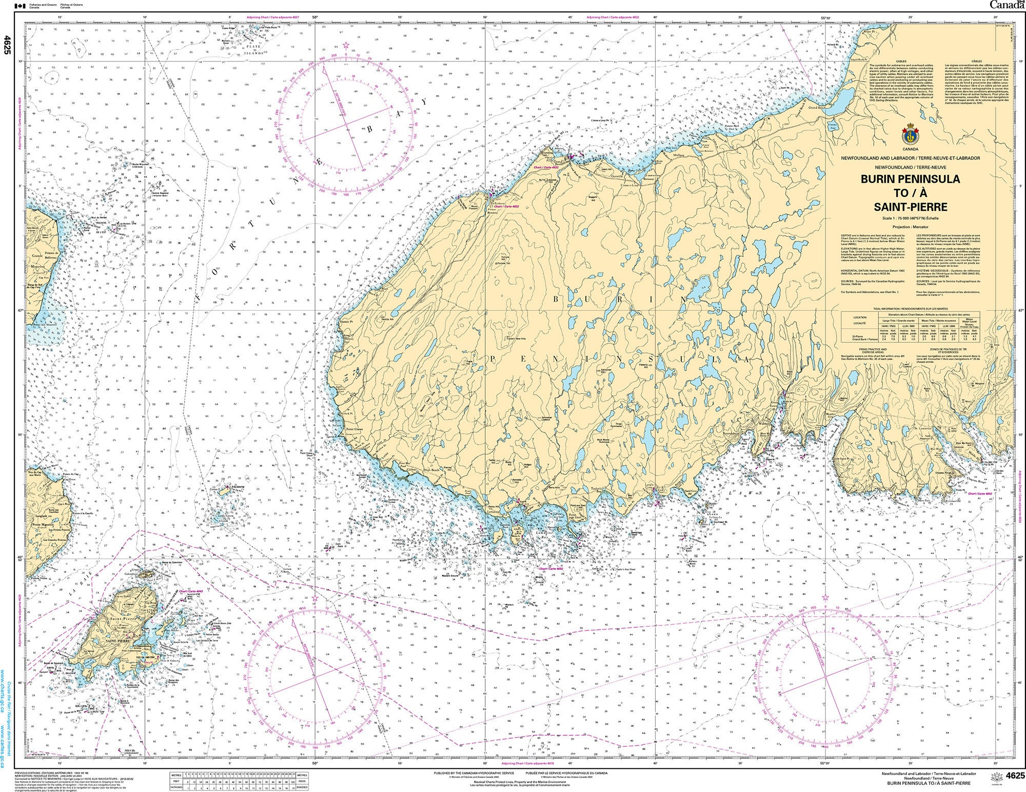 Canadian Hydrographic Service Nautical Chart CHS4625: Burin Peninsula to/à Saint-Pierre