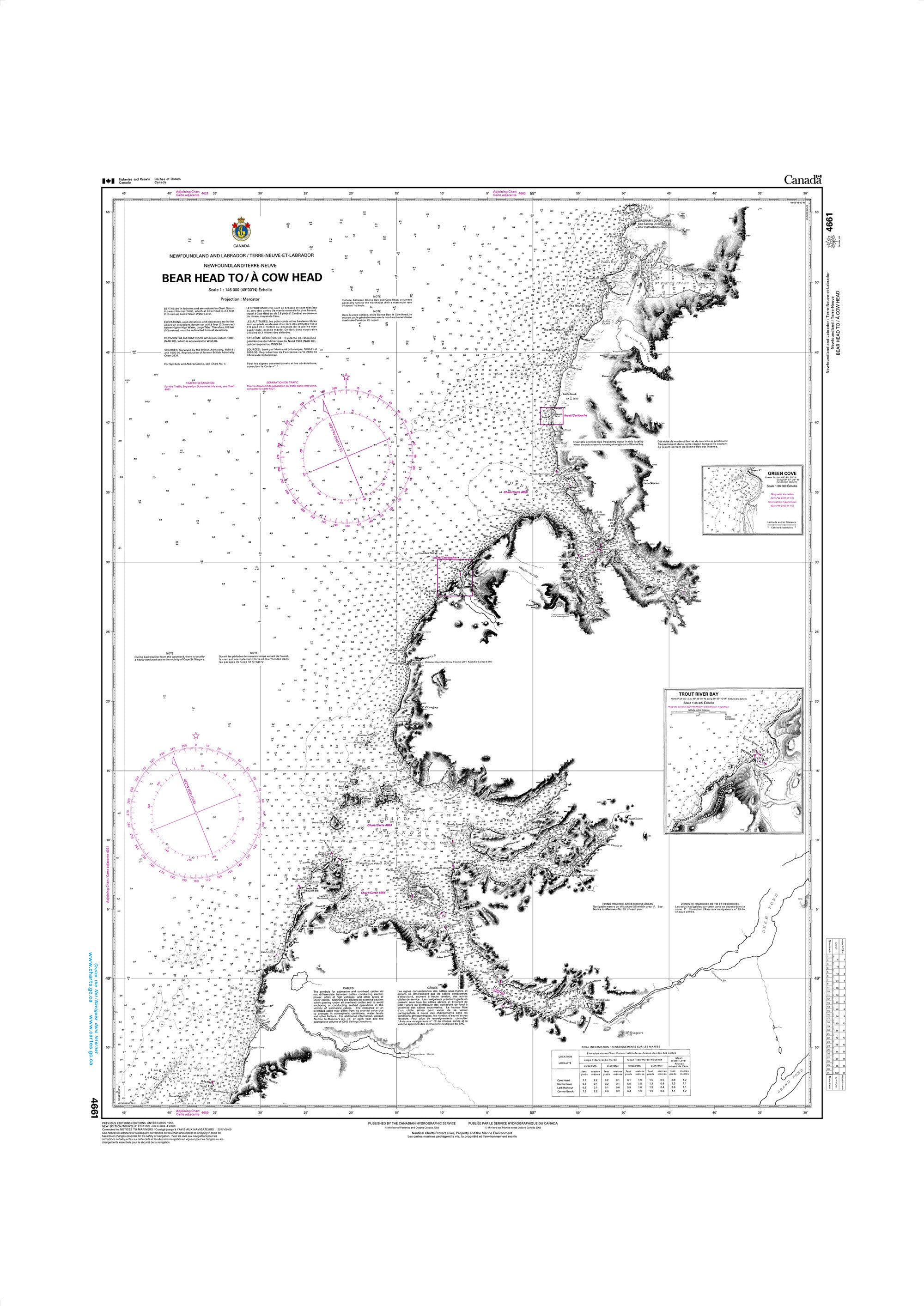 Canadian Hydrographic Service Nautical Chart CHS4661: Bear Head to/à Cow Head