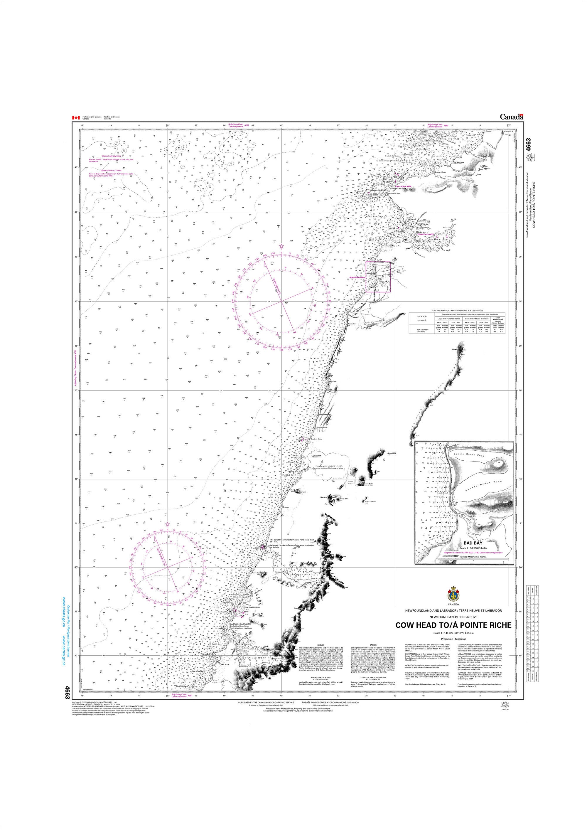 Canadian Hydrographic Service Nautical Chart CHS4663: Cow Head to/à Pointe Riche