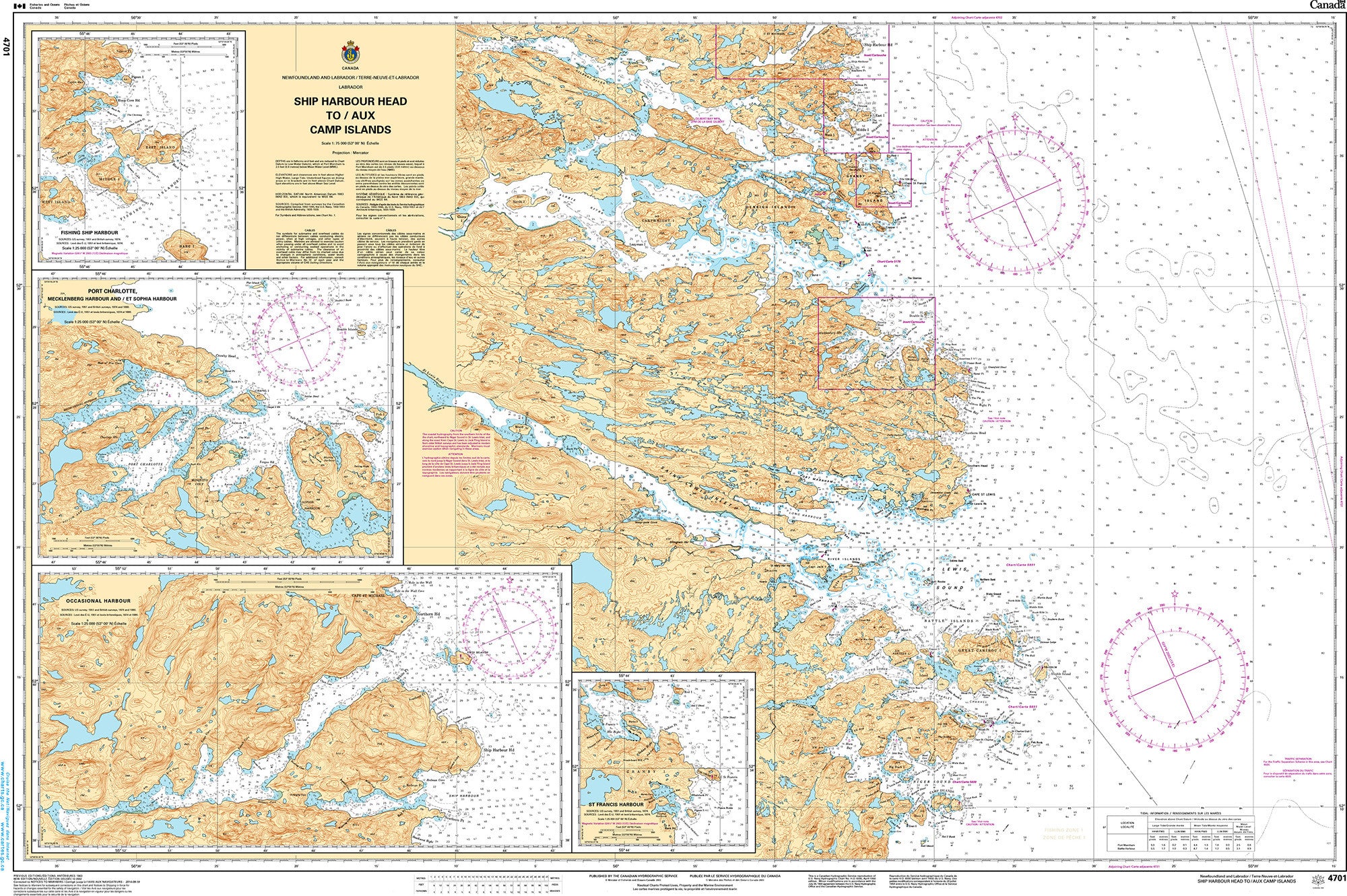 Canadian Hydrographic Service Nautical Chart CHS4701: Ship Harbour Head to/aux Camp Islands