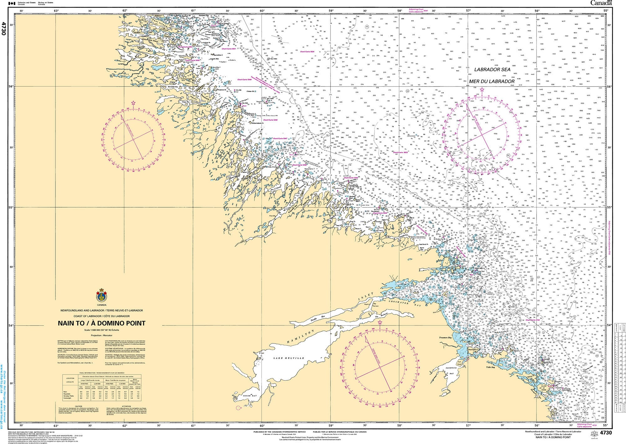 Canadian Hydrographic Service Nautical Chart CHS4730: Nain to/à Domino Point