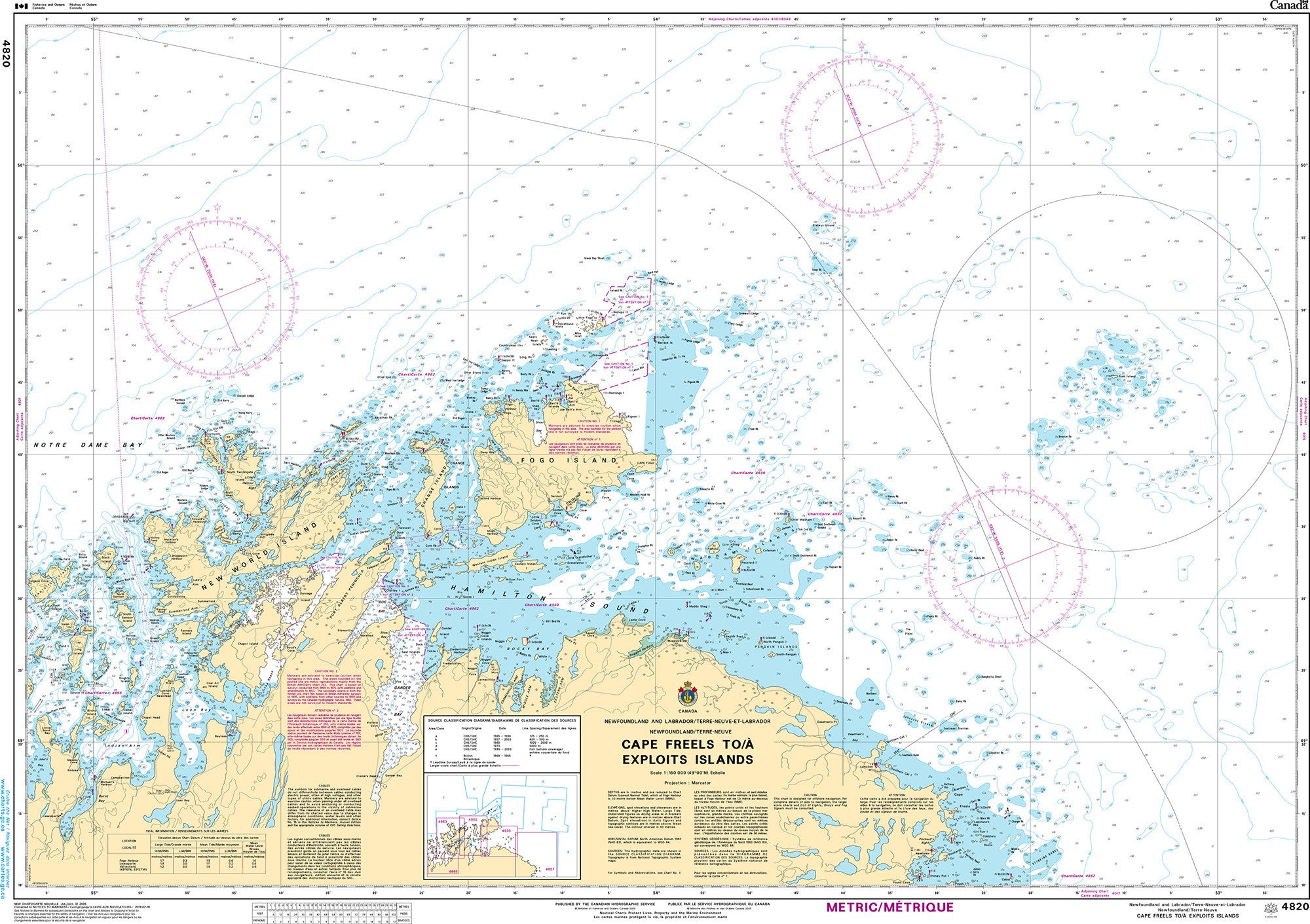 Canadian Hydrographic Service Nautical Chart CHS4820: Cape Freels to/à Exploits Islands