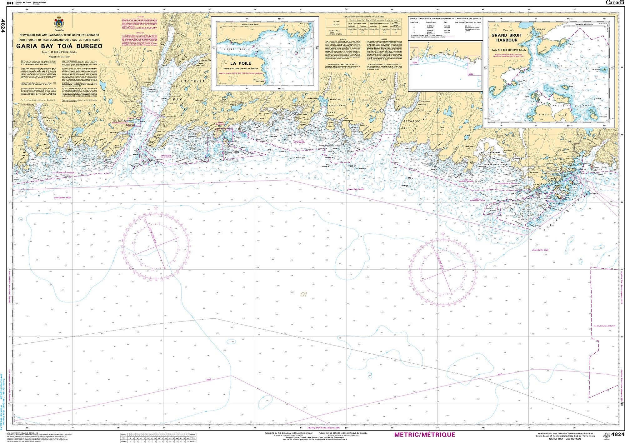 Canadian Hydrographic Service Nautical Chart CHS4824: Garia Bay to/à Burgeo