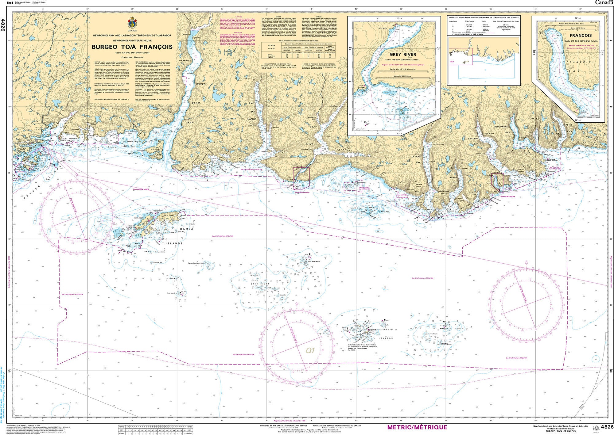 Canadian Hydrographic Service Nautical Chart CHS4826: Burgeo to/à François