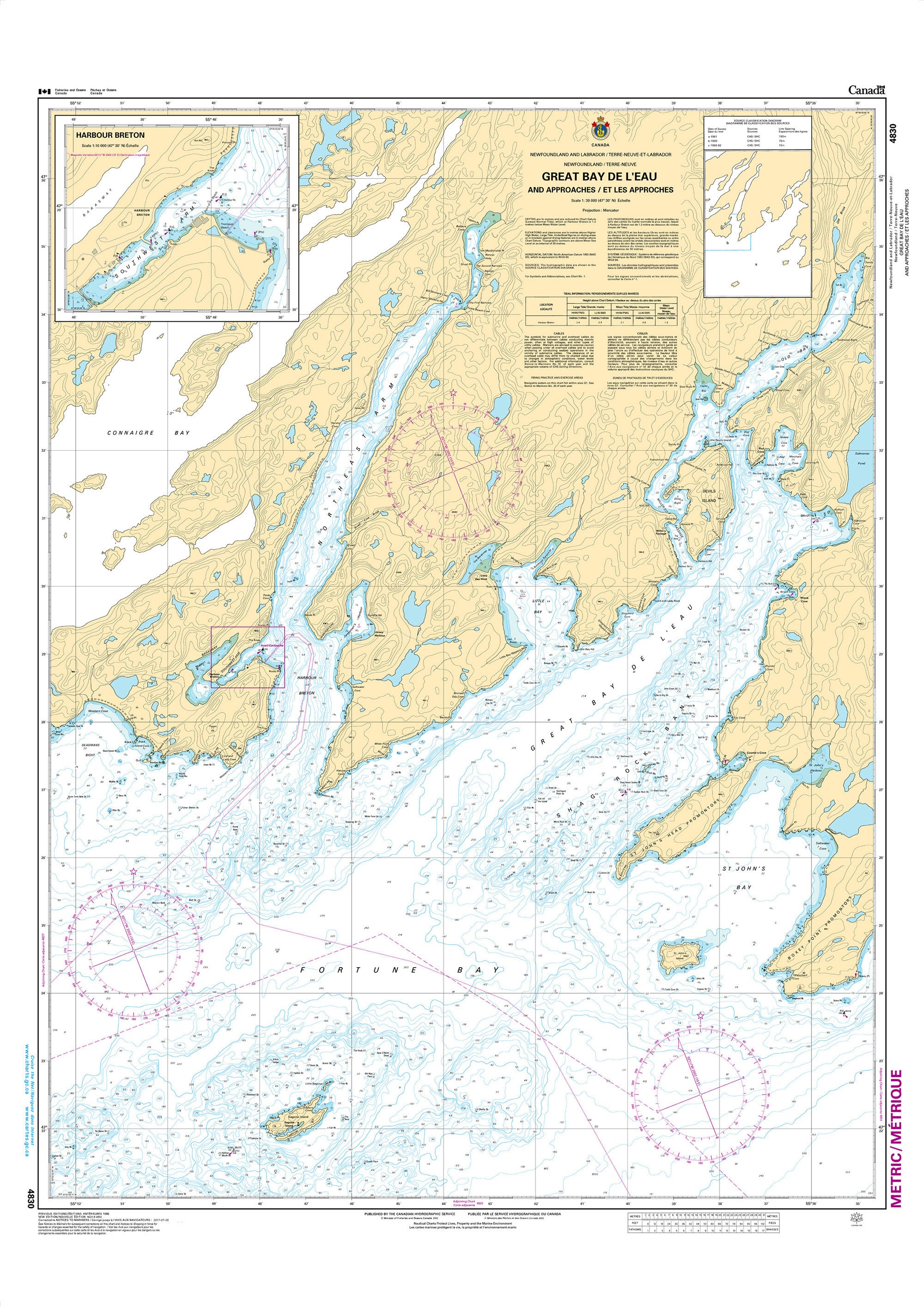 Canadian Hydrographic Service Nautical Chart CHS4830: Great Bay de l'Eau and Approaches/et les approches