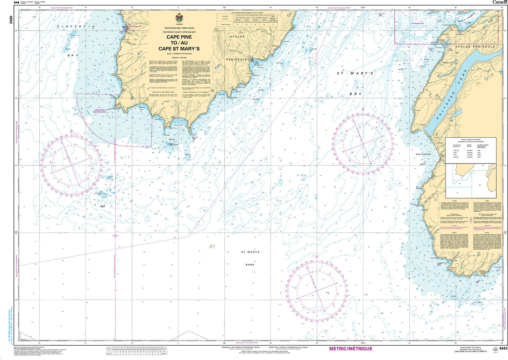 Canadian Hydrographic Service Nautical Chart CHS4842: Cape Pine to/au Cape St. Mary's