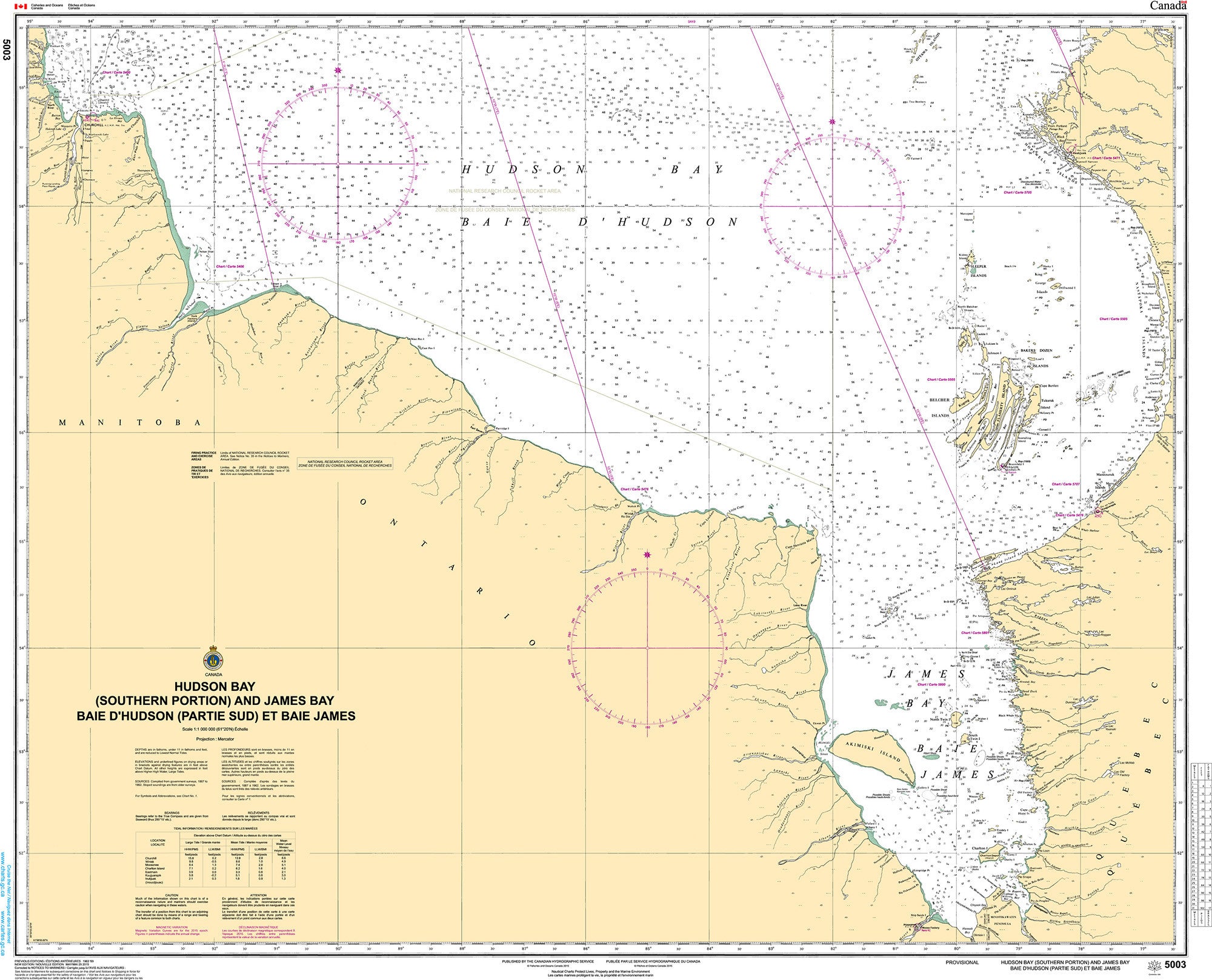 Canadian Hydrographic Service Nautical Chart CHS5003: Hudson Bay (Southern Portion) and James Bay