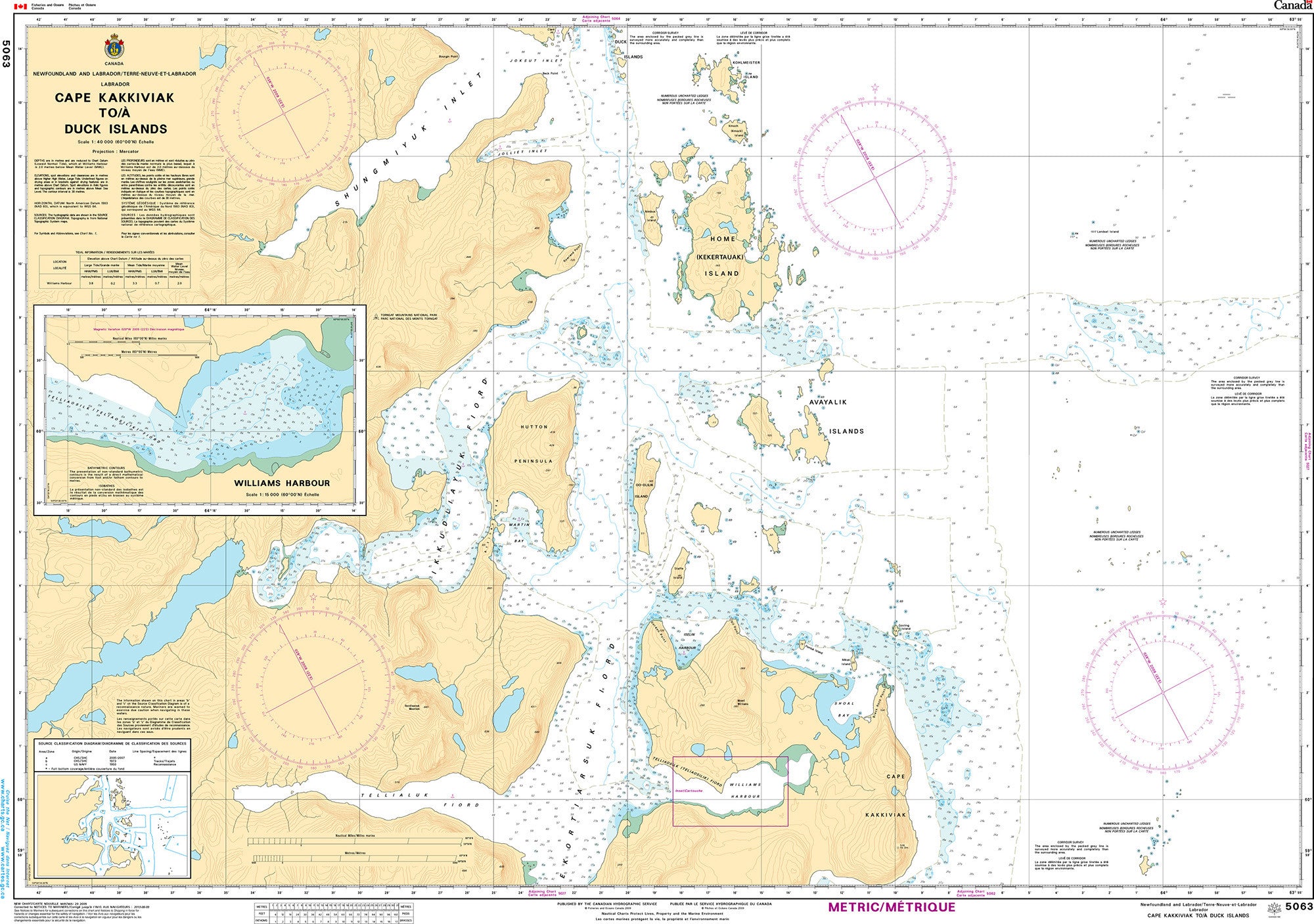 Canadian Hydrographic Service Nautical Chart CHS5063: Cape Kakkiviak to/à Duck Islands