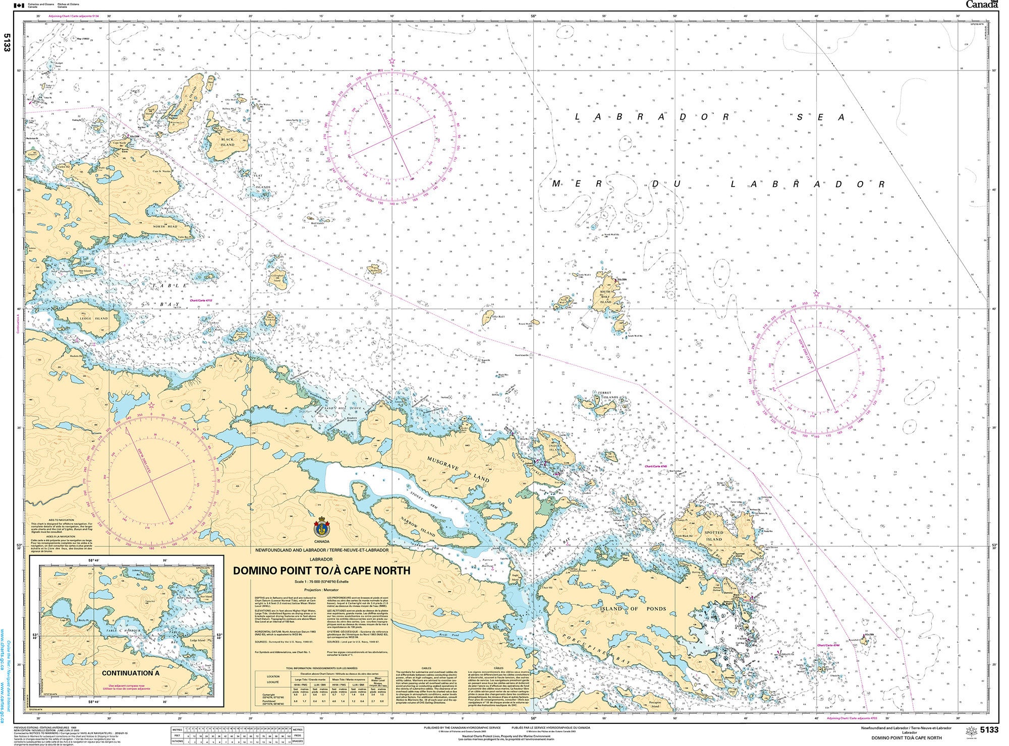 Canadian Hydrographic Service Nautical Chart CHS5133: Domino Point to/à Cape North