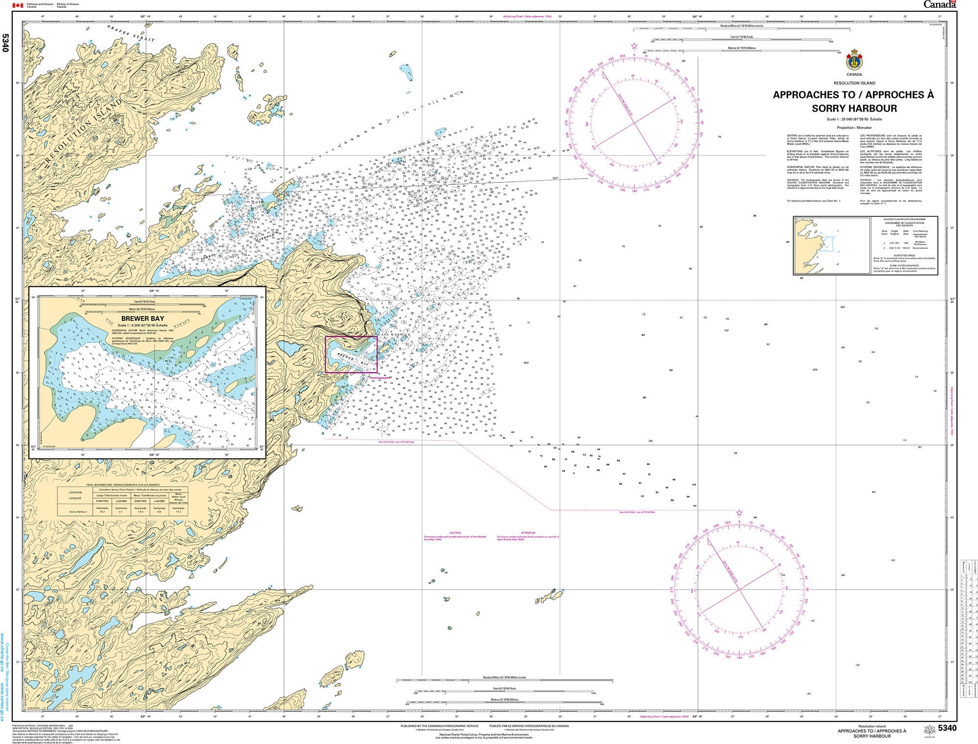 Canadian Hydrographic Service Nautical Chart CHS5340: Approach to/ Approches à Sorry Harbor