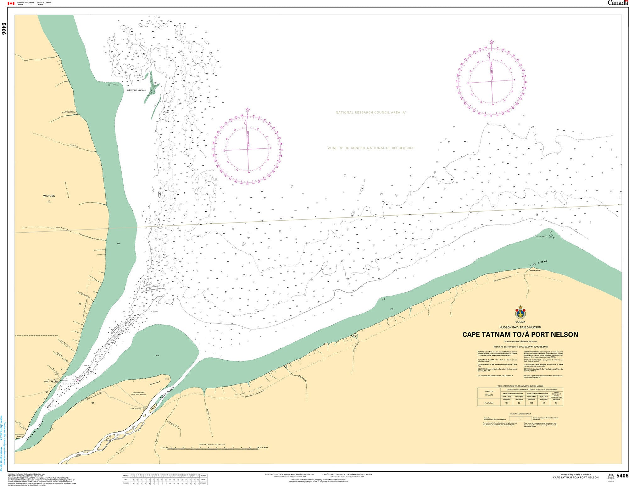 Canadian Hydrographic Service Nautical Chart CHS5406: Cape Tatnam to/à Port Nelson