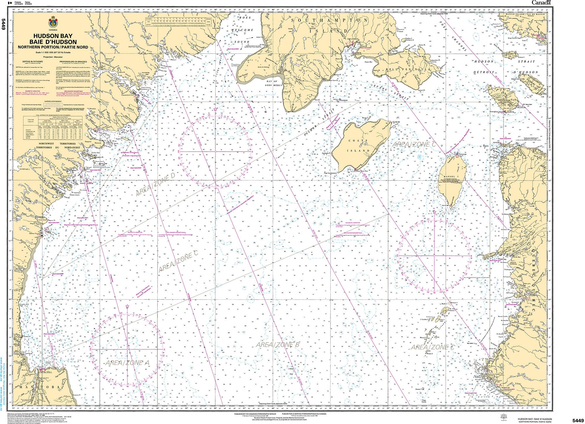 Canadian Hydrographic Service Nautical Chart CHS5449: Hudson Bay Baie d'Hudson, Northern Portion/Partie nord