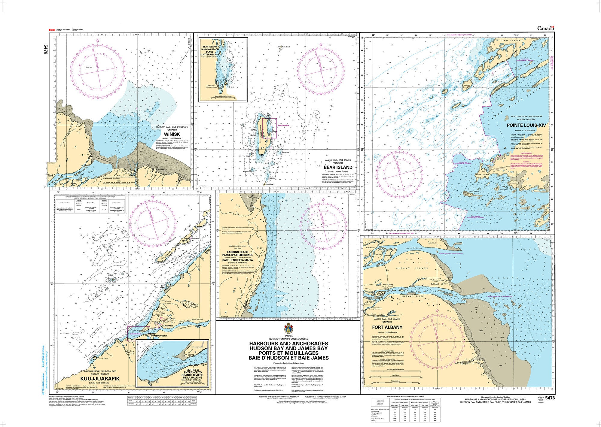 Canadian Hydrographic Service Nautical Chart CHS5476: Harbours and Anchorages Hudson Bay and James Bay/Ports et Mouillages Baie d'Hudson et Baie James...