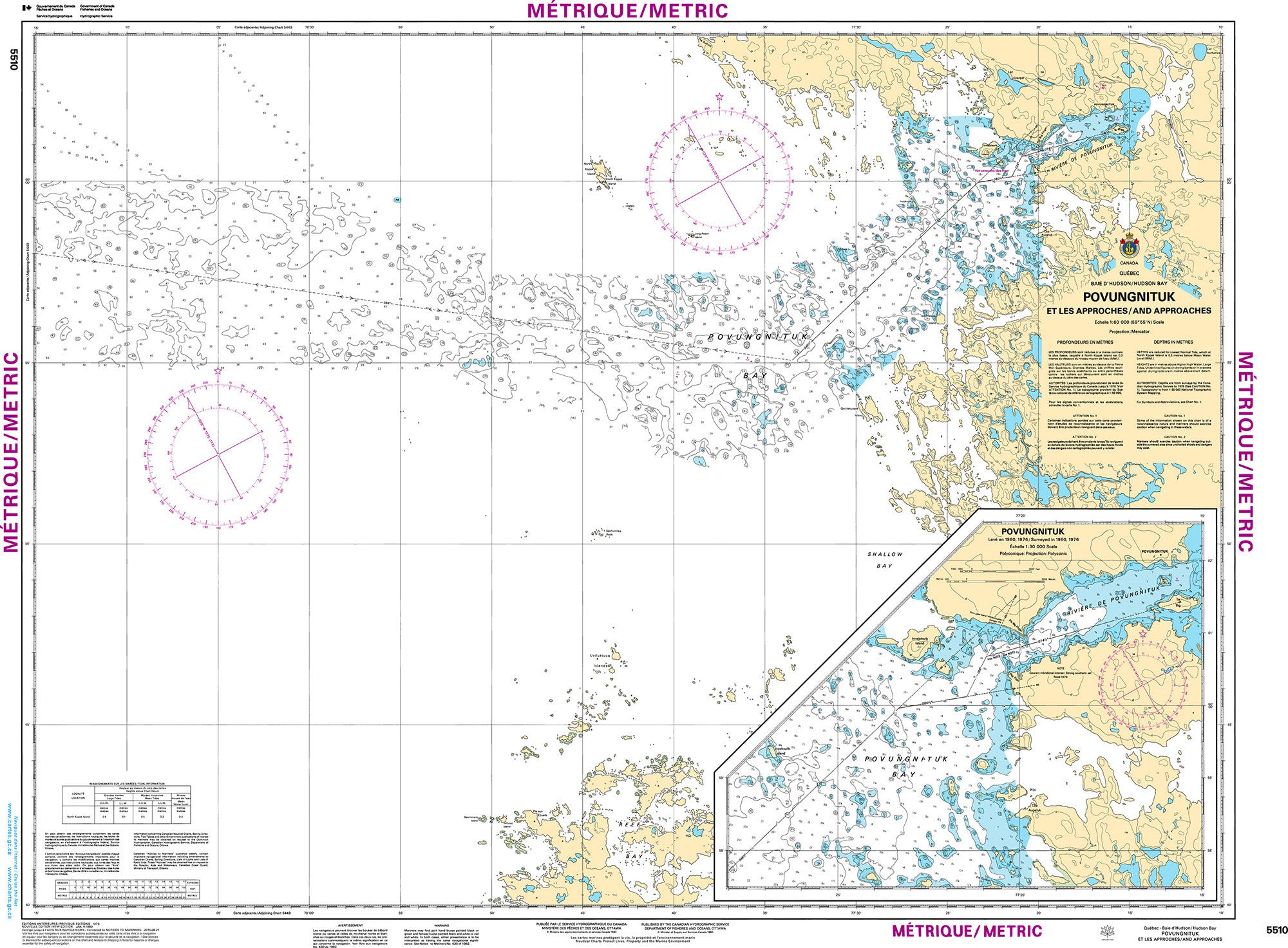 Canadian Hydrographic Service Nautical Chart CHS5510: Povungnituk et les approches/and Approches