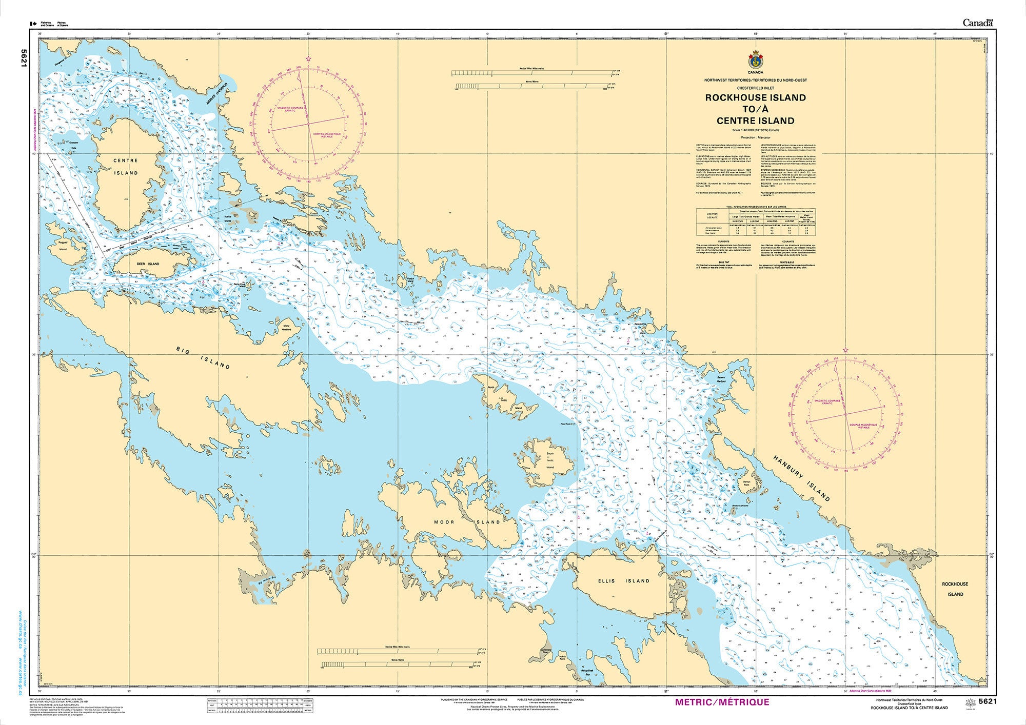 Canadian Hydrographic Service Nautical Chart CHS5621: Rockhouse Island to/à Centre Island