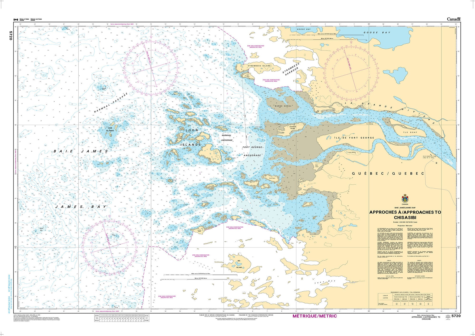 Canadian Hydrographic Service Nautical Chart CHS5720: Approches à/Approaches to Chisasibi