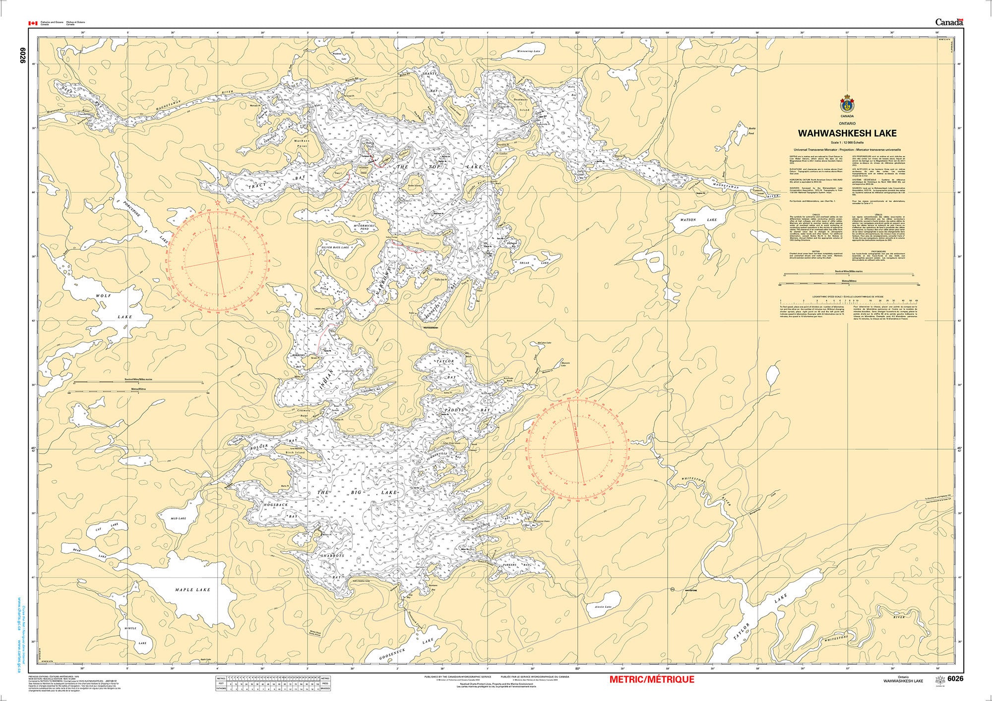 Canadian Hydrographic Service Nautical Chart CHS6026: Wahwashkesh Lake
