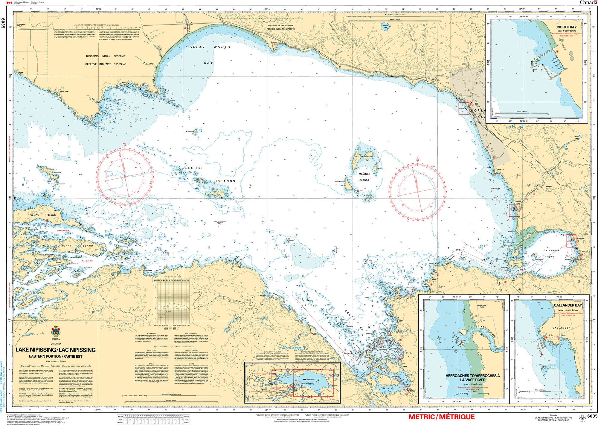 Canadian Hydrographic Service Nautical Chart CHS6035: Lake Nipissing / Lac Nipissing(Eastern Portion / Partie est)
