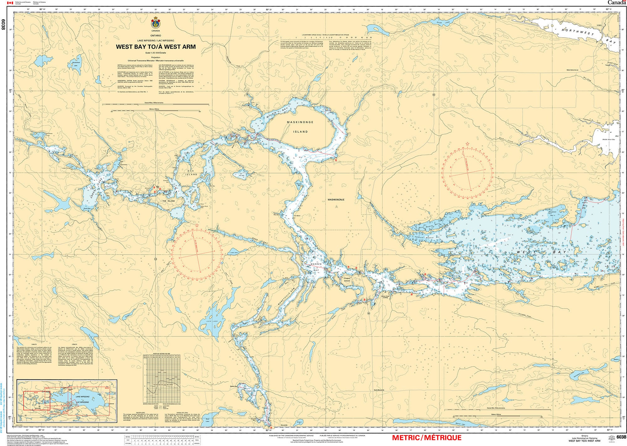 Canadian Hydrographic Service Nautical Chart CHS6038: West Bay to/à West Arm