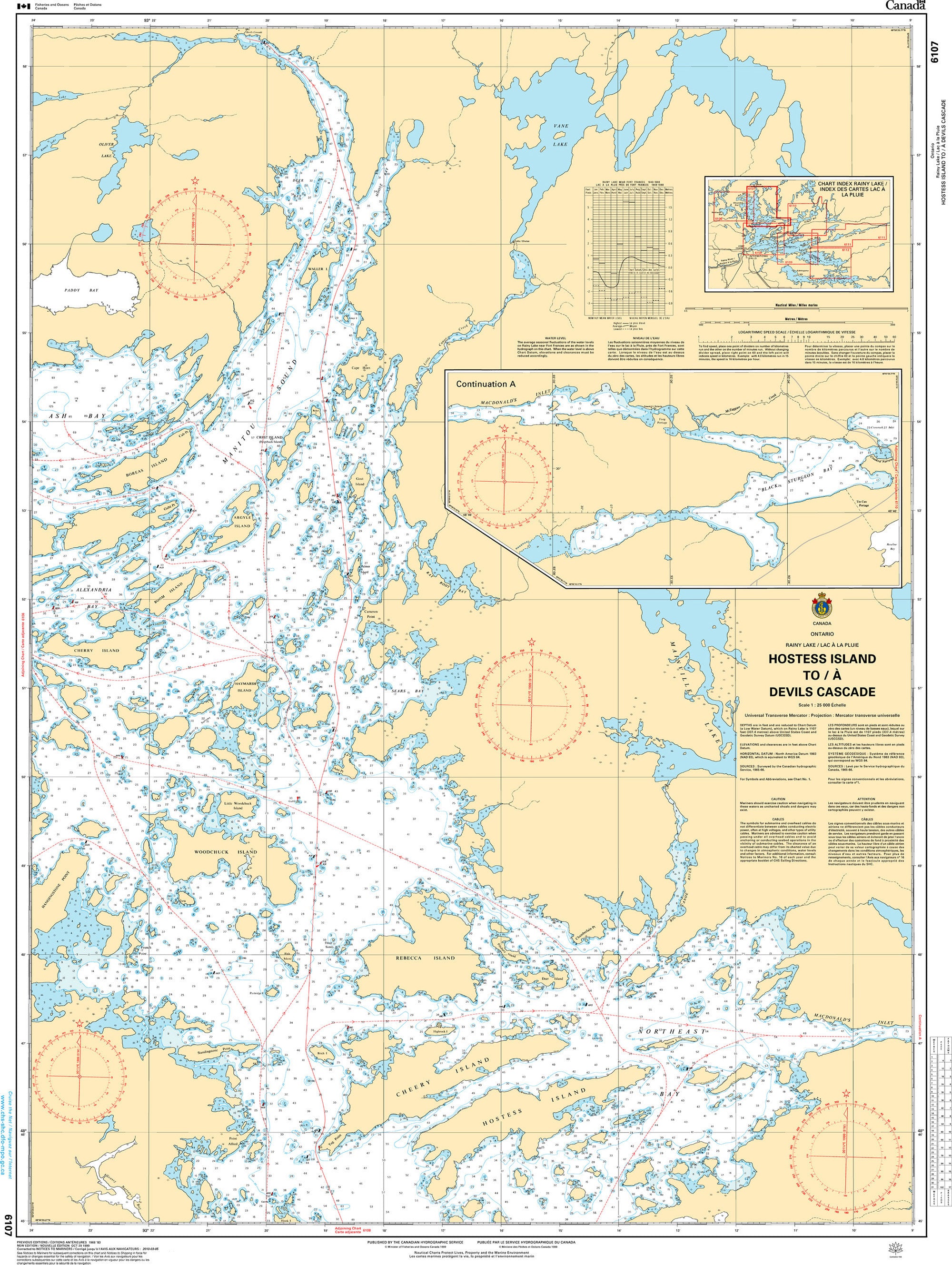 Canadian Hydrographic Service Nautical Chart CHS6107: Hostess Island to/à Devils Cascade