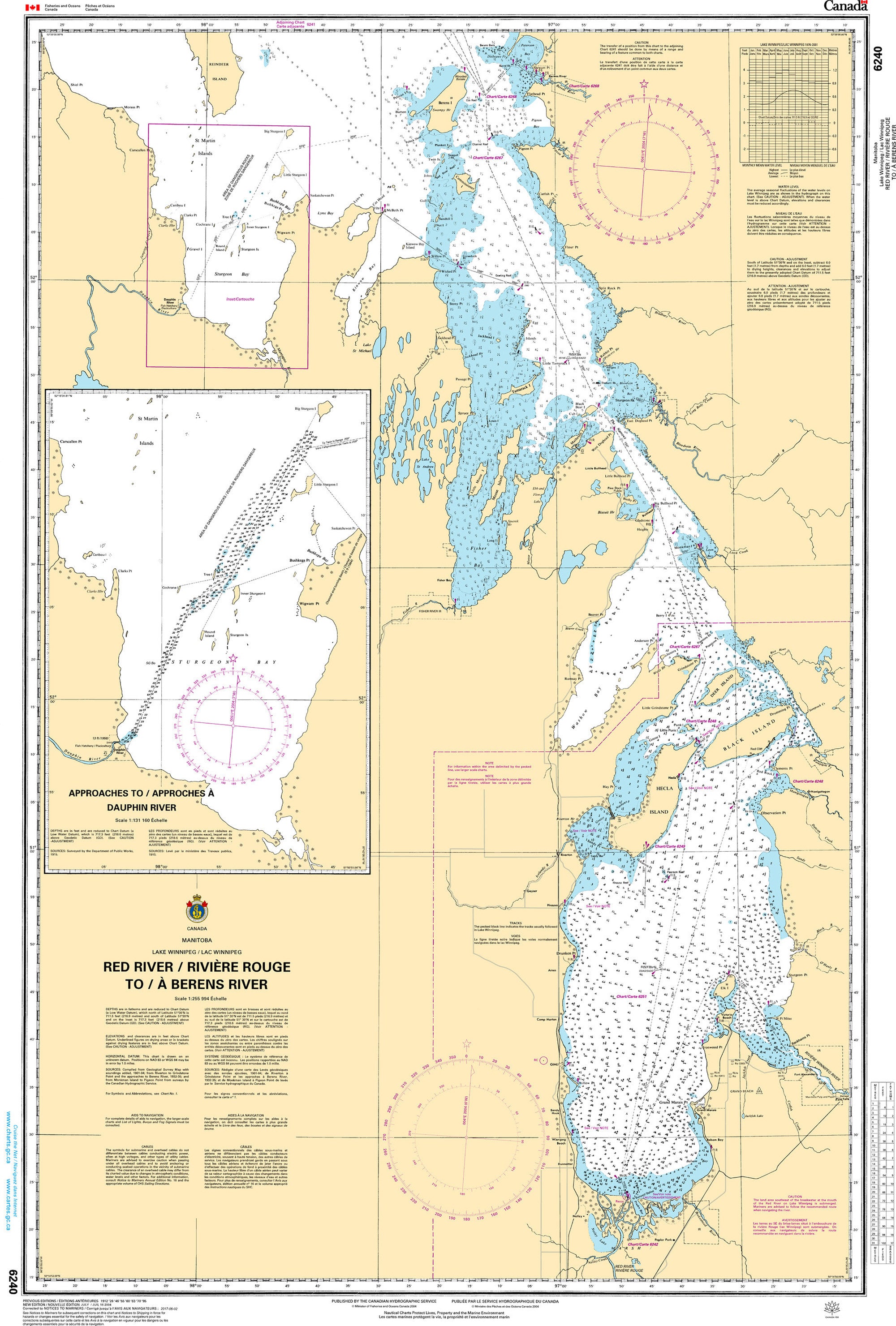 Canadian Hydrographic Service Nautical Chart CHS6240: Red River / Rivière Rouge to/à Berens River