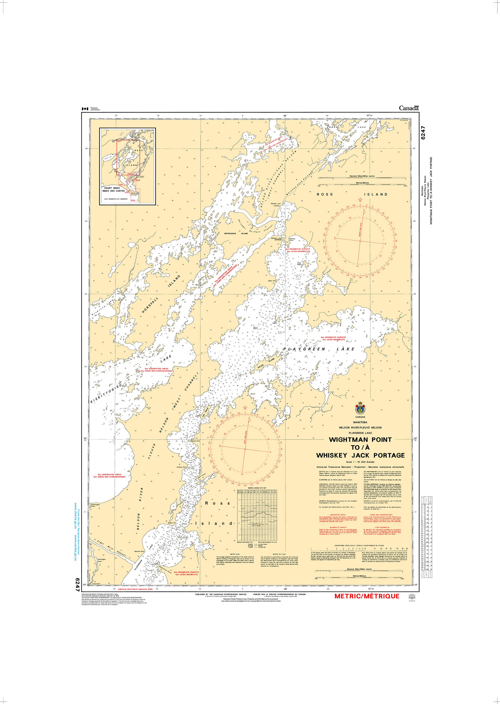 Canadian Hydrographic Service Nautical Chart CHS6247: Wightman Point to/à Whiskey Jack Portage