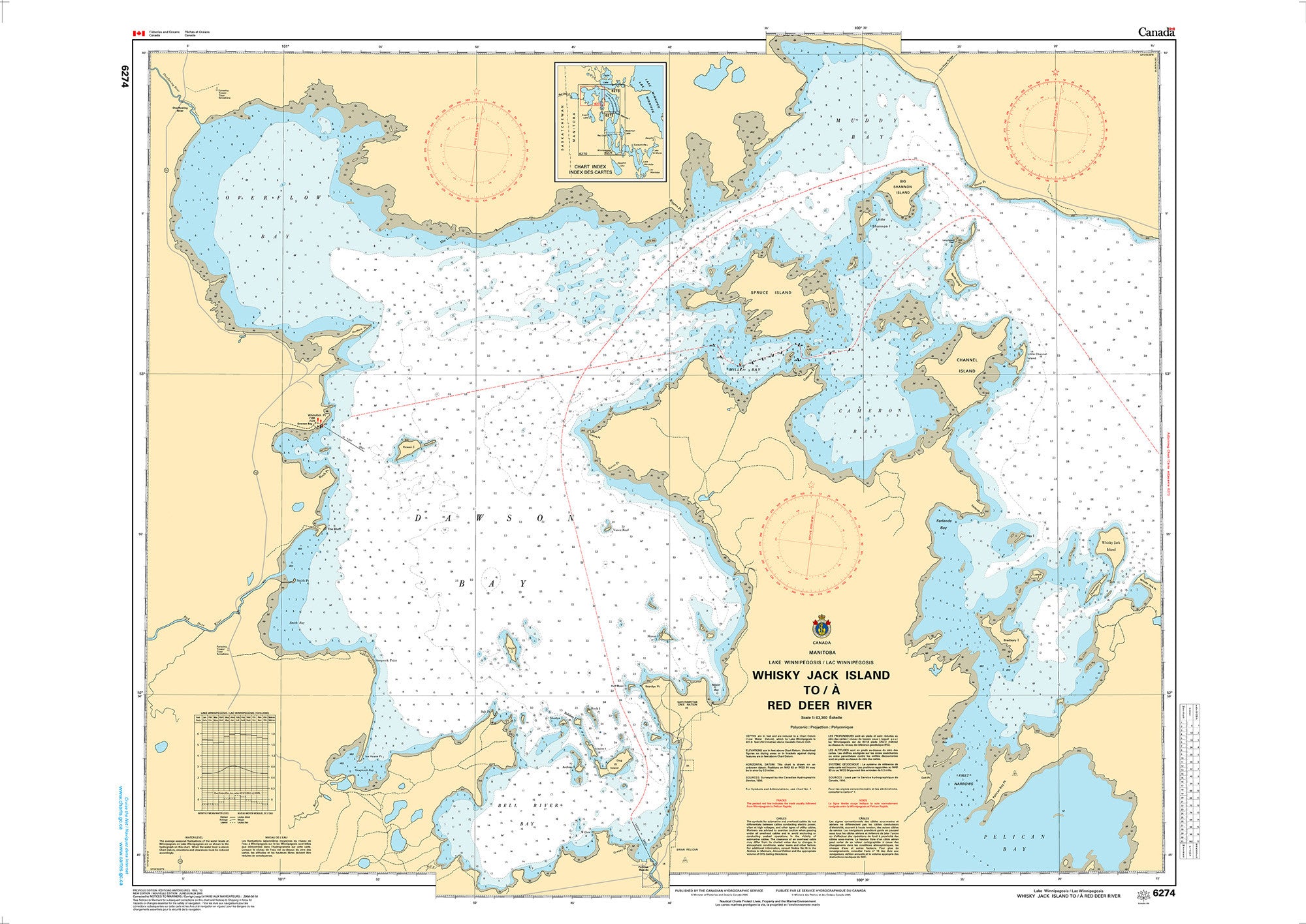 Canadian Hydrographic Service Nautical Chart CHS6274: Whiskey Jack Island to/à Red Deer River