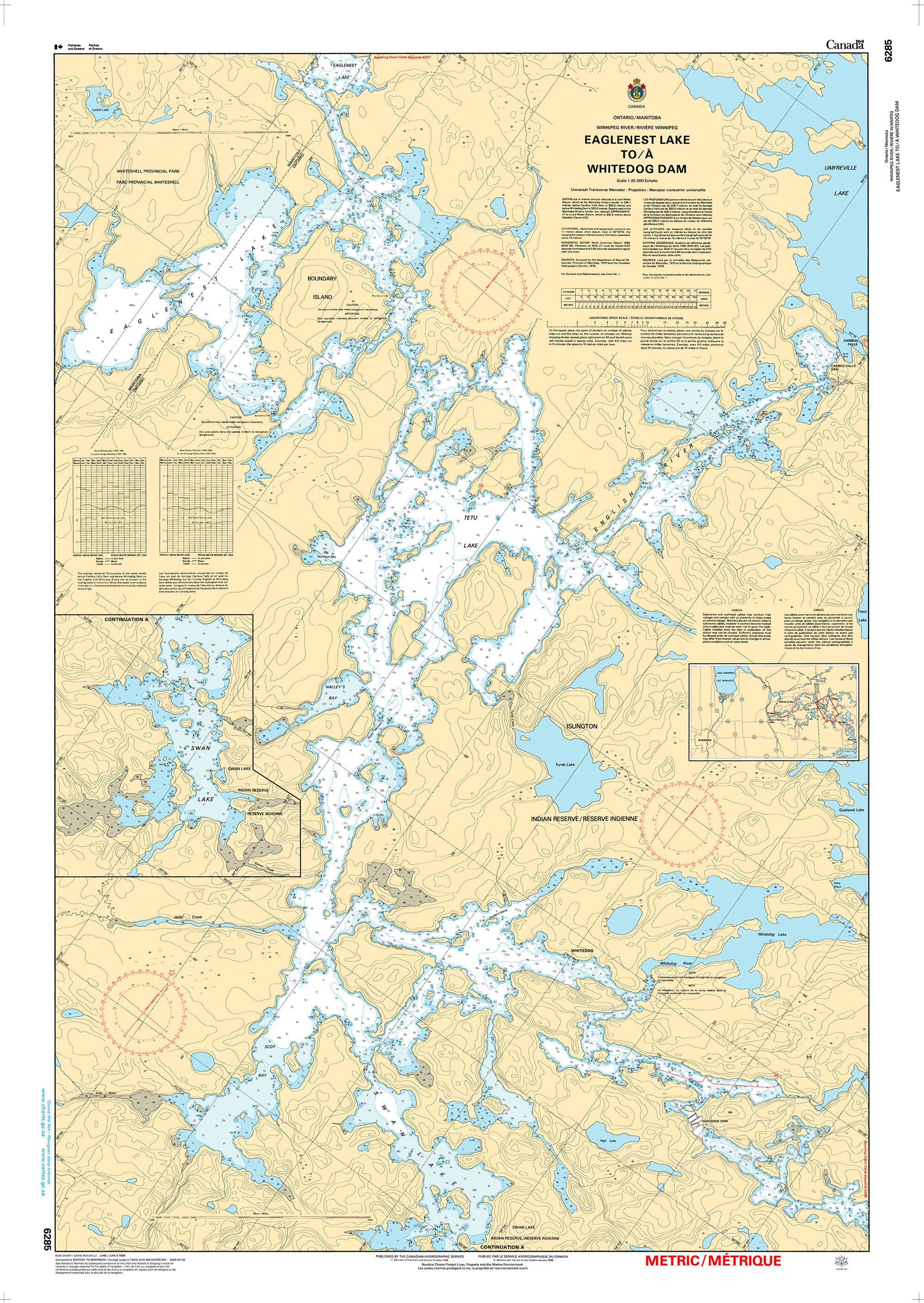 Canadian Hydrographic Service Nautical Chart CHS6285: Eaglenest Lake to/à Whitedog Dam