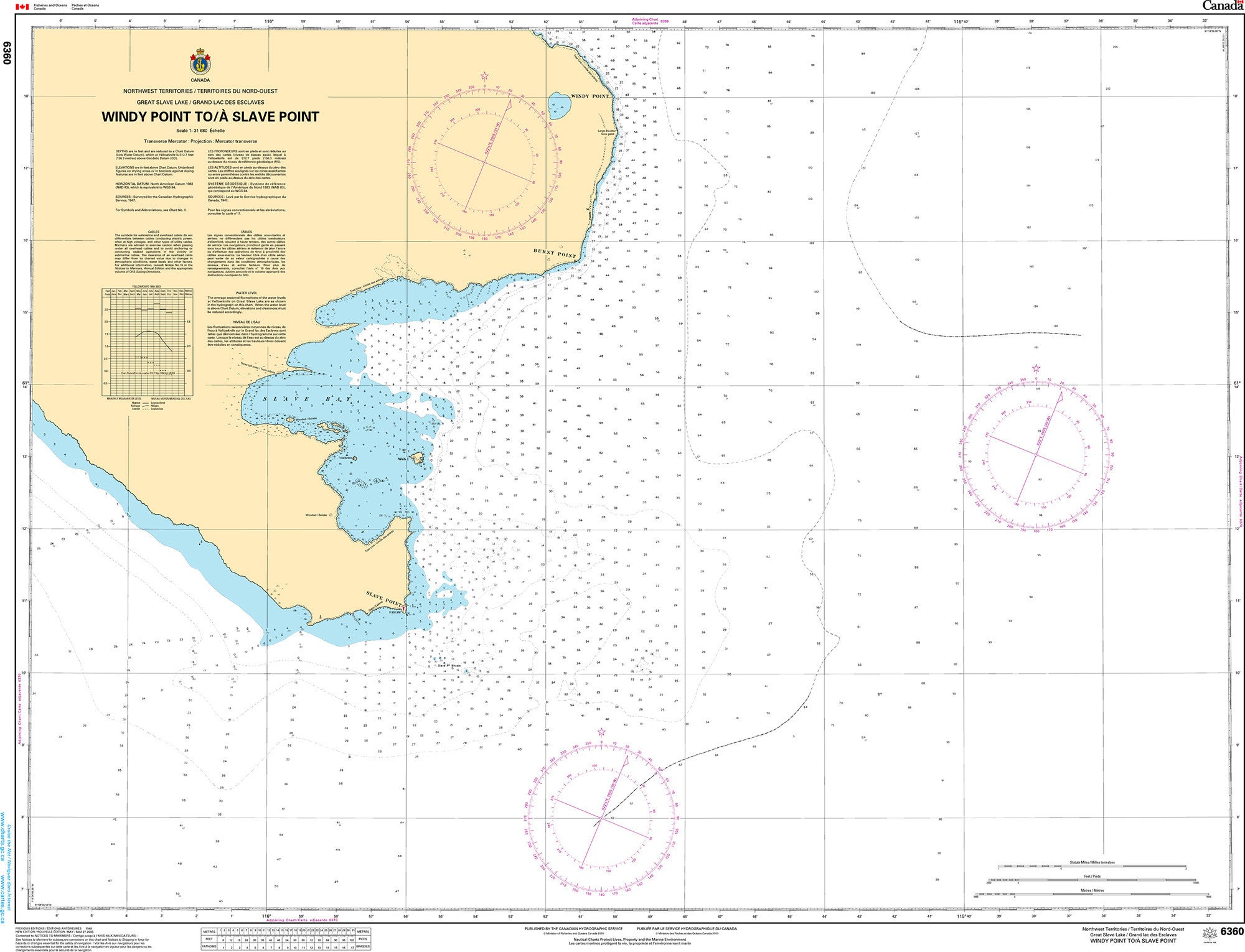 Canadian Hydrographic Service Nautical Chart CHS6360: Windy Point to/à Slave Point