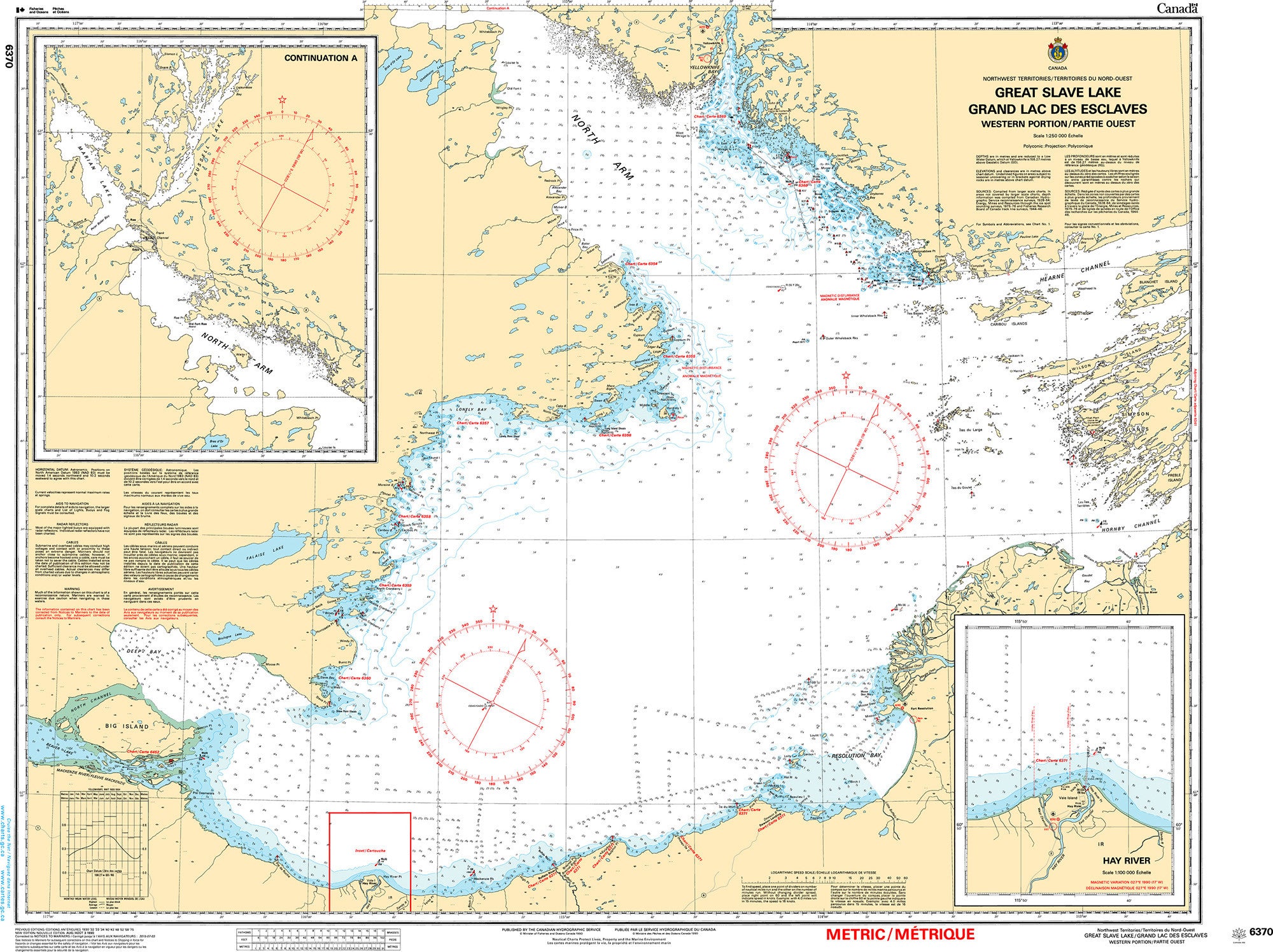 Canadian Hydrographic Service Nautical Chart CHS6370: Great Slave Lake / Grand lac des Esclaves, Western Portion / Partie ouest