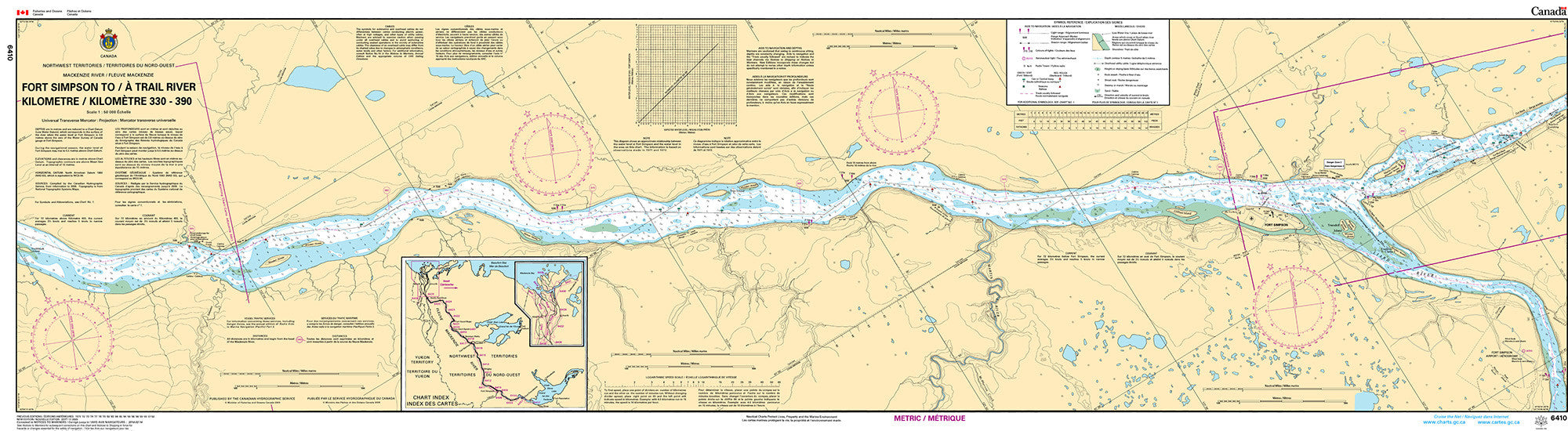 Canadian Hydrographic Service Nautical Chart CHS6410: Fort Simpson to/à Trail River Kilometre 330 / Kilometre 390