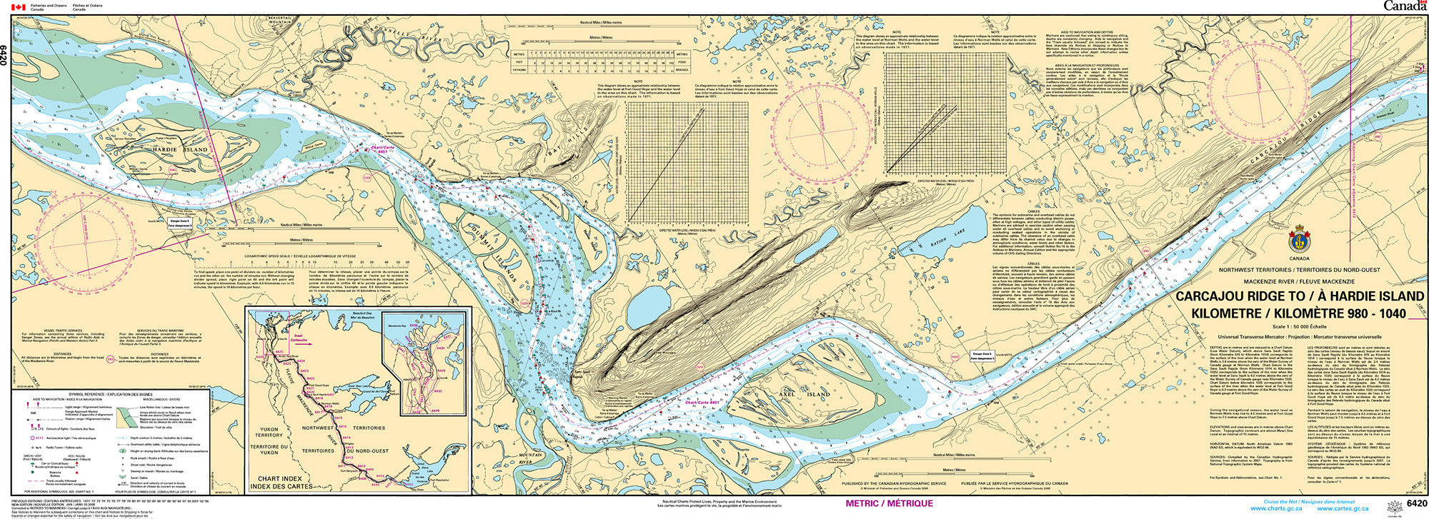 Canadian Hydrographic Service Nautical Chart CHS6420: Carcajou Ridge to/à Hardie Island Kilometre 980 / Kilometre 1040
