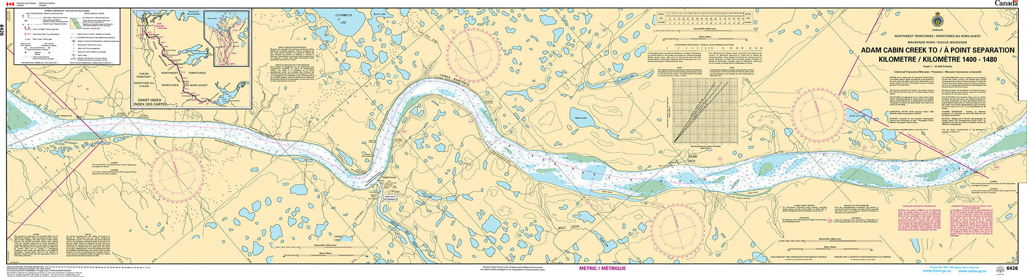 Canadian Hydrographic Service Nautical Chart CHS6426: Adam Cabin Creek to/à Point Separation Kilometre 1400 / Kilomètre 1480