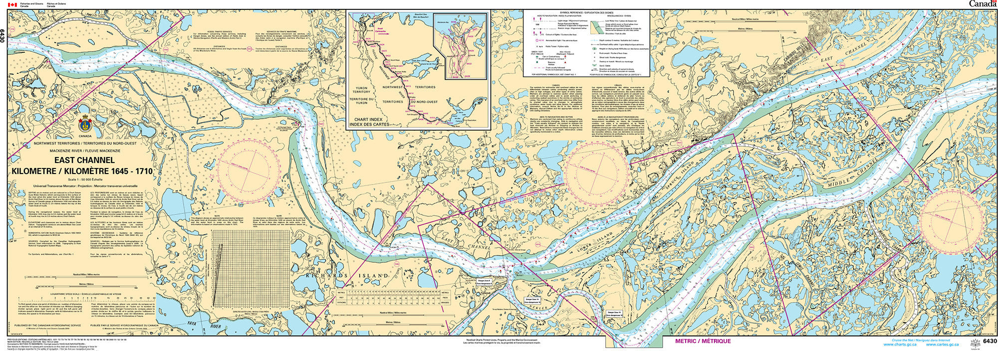 Canadian Hydrographic Service Nautical Chart CHS6430: East Channel, Kilometre/Kilomètre 1645 - 1710