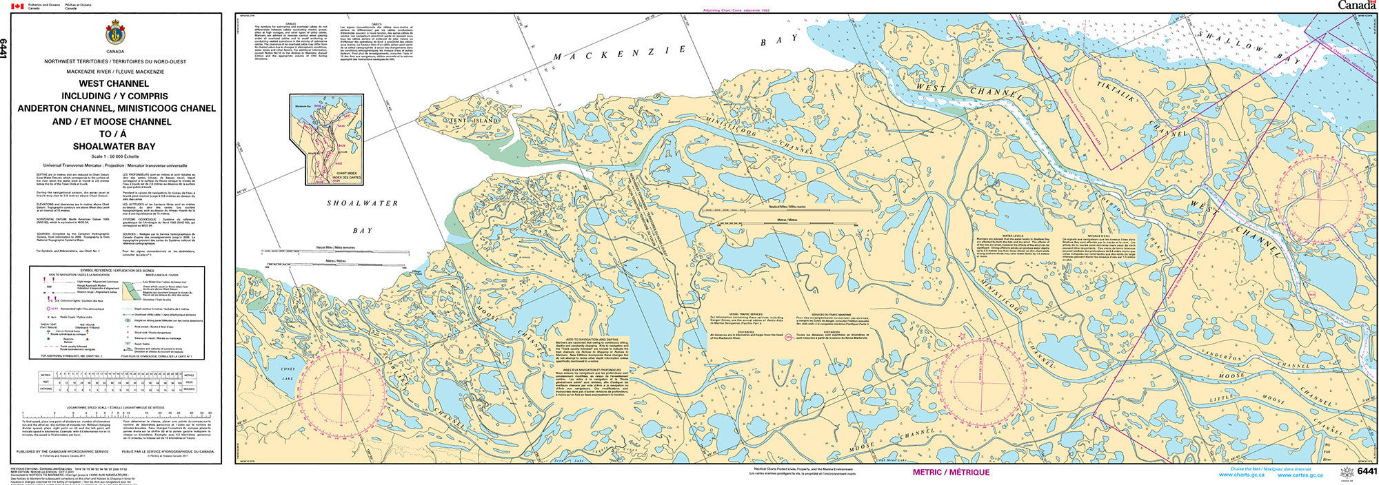 Canadian Hydrographic Service Nautical Chart CHS6441: West Channel including/y compris Anderton Channel, Ministicoog Channel and/et Moose Channel to/à...