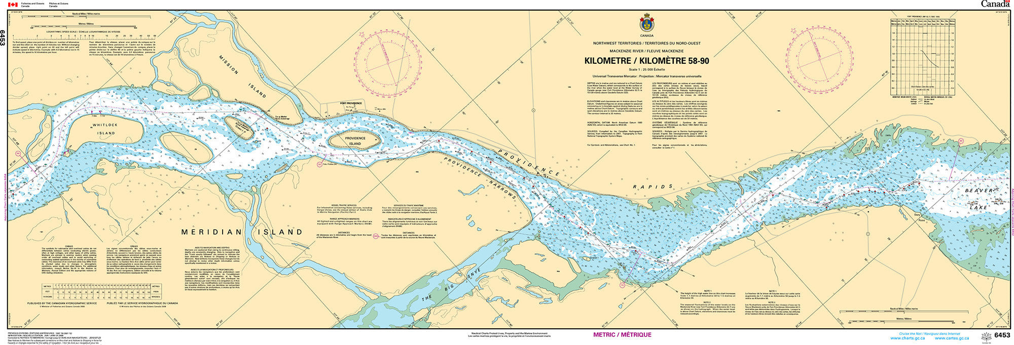 Canadian Hydrographic Service Nautical Chart CHS6453: Mackenzie River / Fleuve Mackenzie (Kilometre / Kilomètre 58-90)