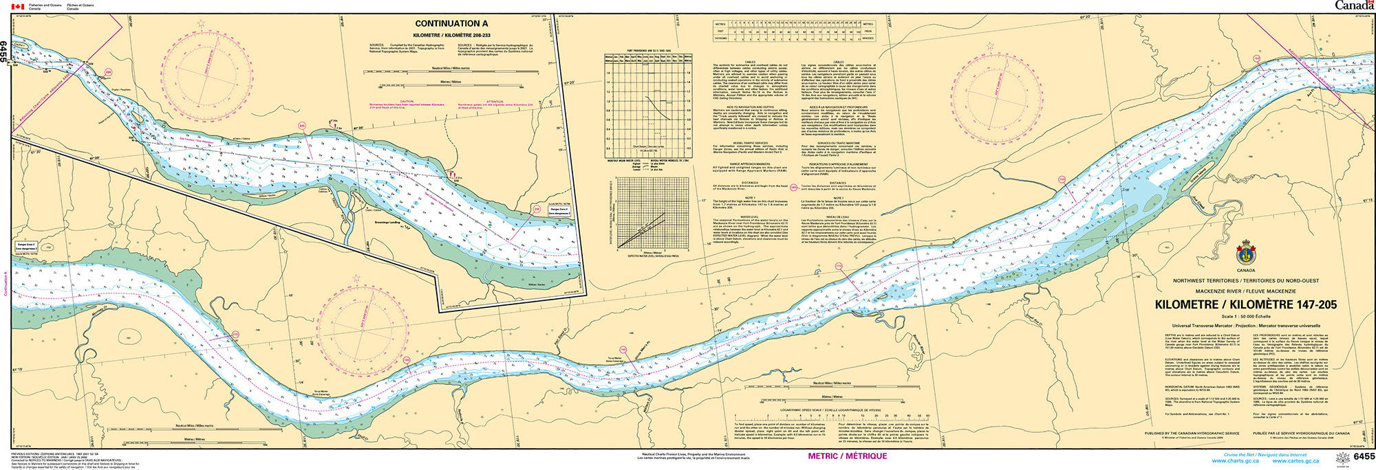 Canadian Hydrographic Service Nautical Chart CHS6455: Mackenzie River / Fleuve Mackenzie (Kilometre / Kilomètre 147-205)