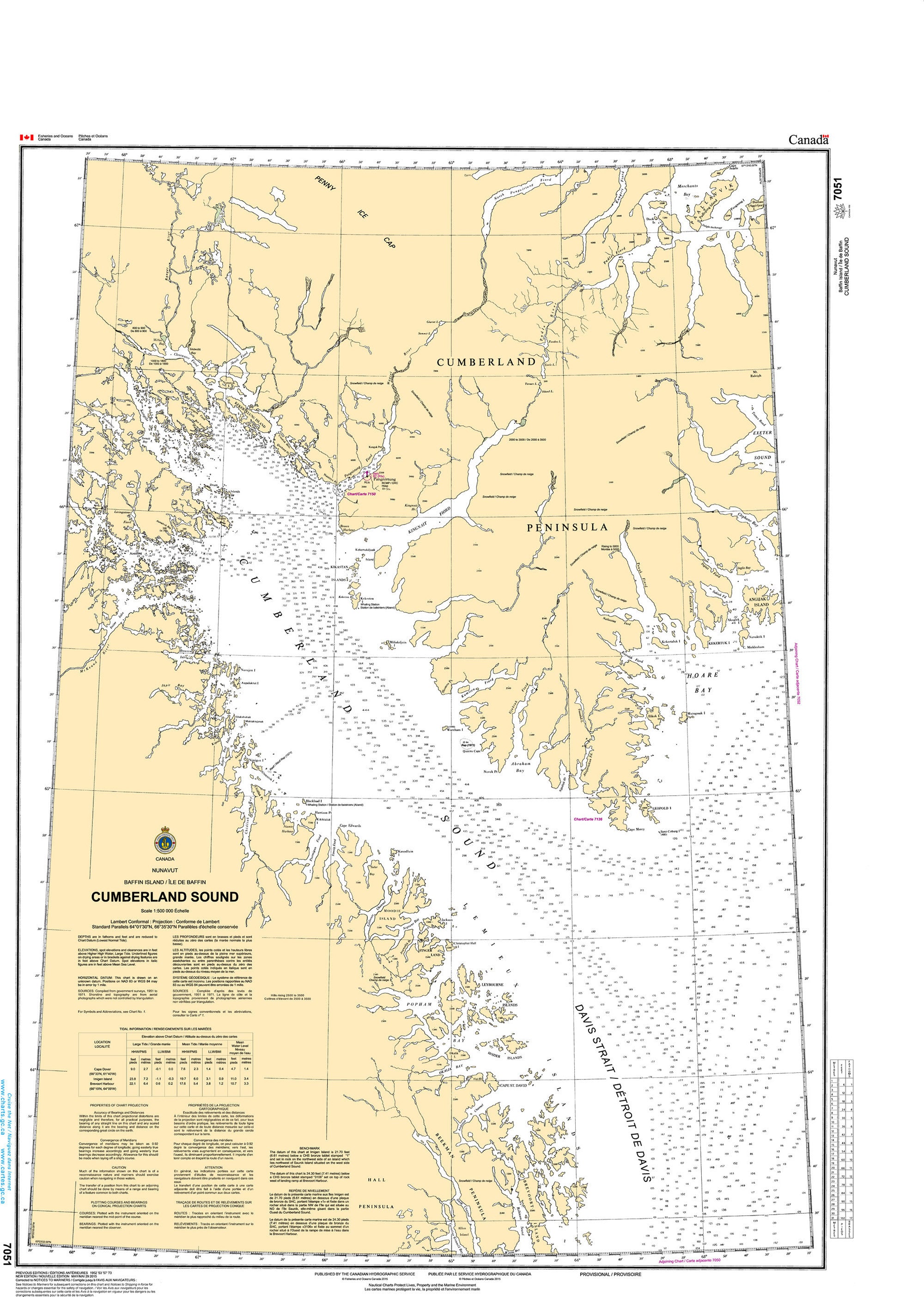 Canadian Hydrographic Service Nautical Chart CHS7051: Cumberland Sound