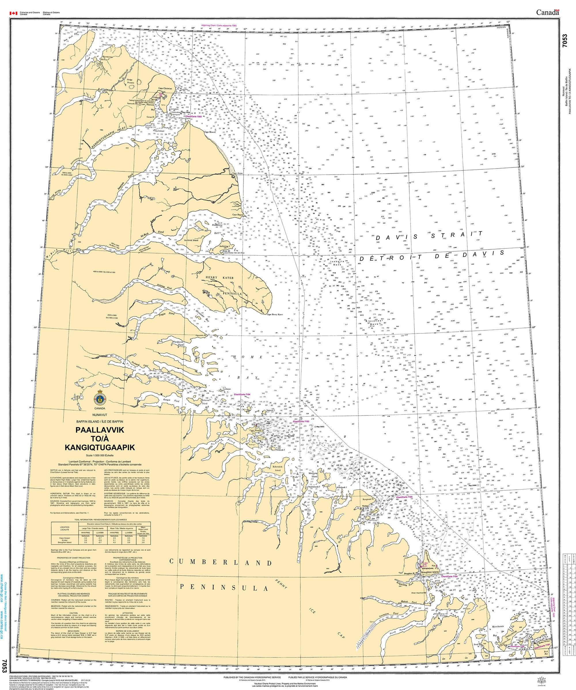 Canadian Hydrographic Service Nautical Chart CHS7053: Padloping Island to Clyde Inlet