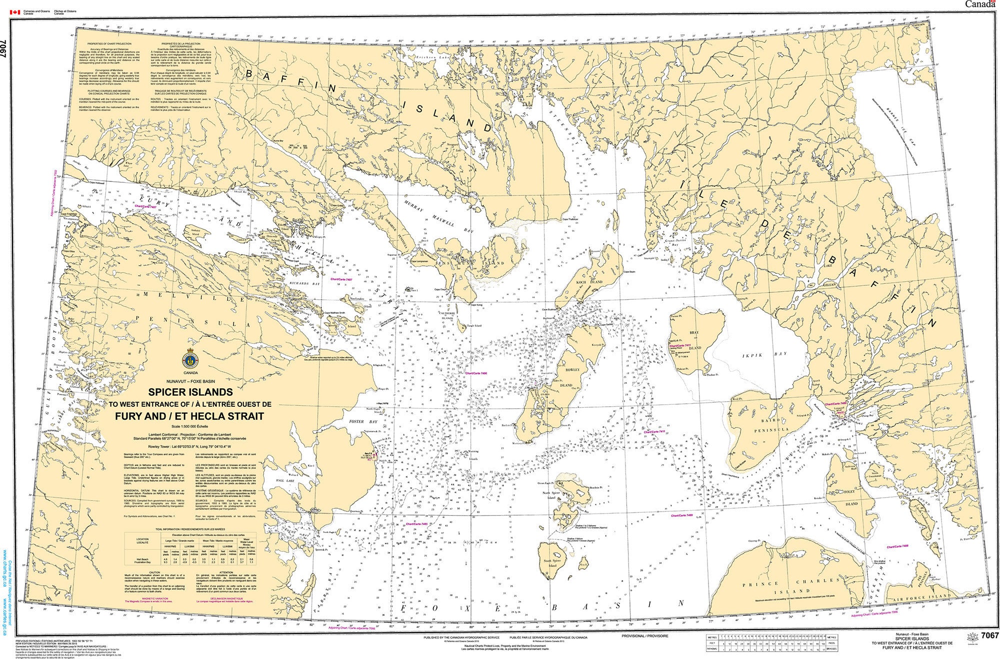 Canadian Hydrographic Service Nautical Chart CHS7067: Spicer Islands to West Entrance of Fury and Hecla Strait
