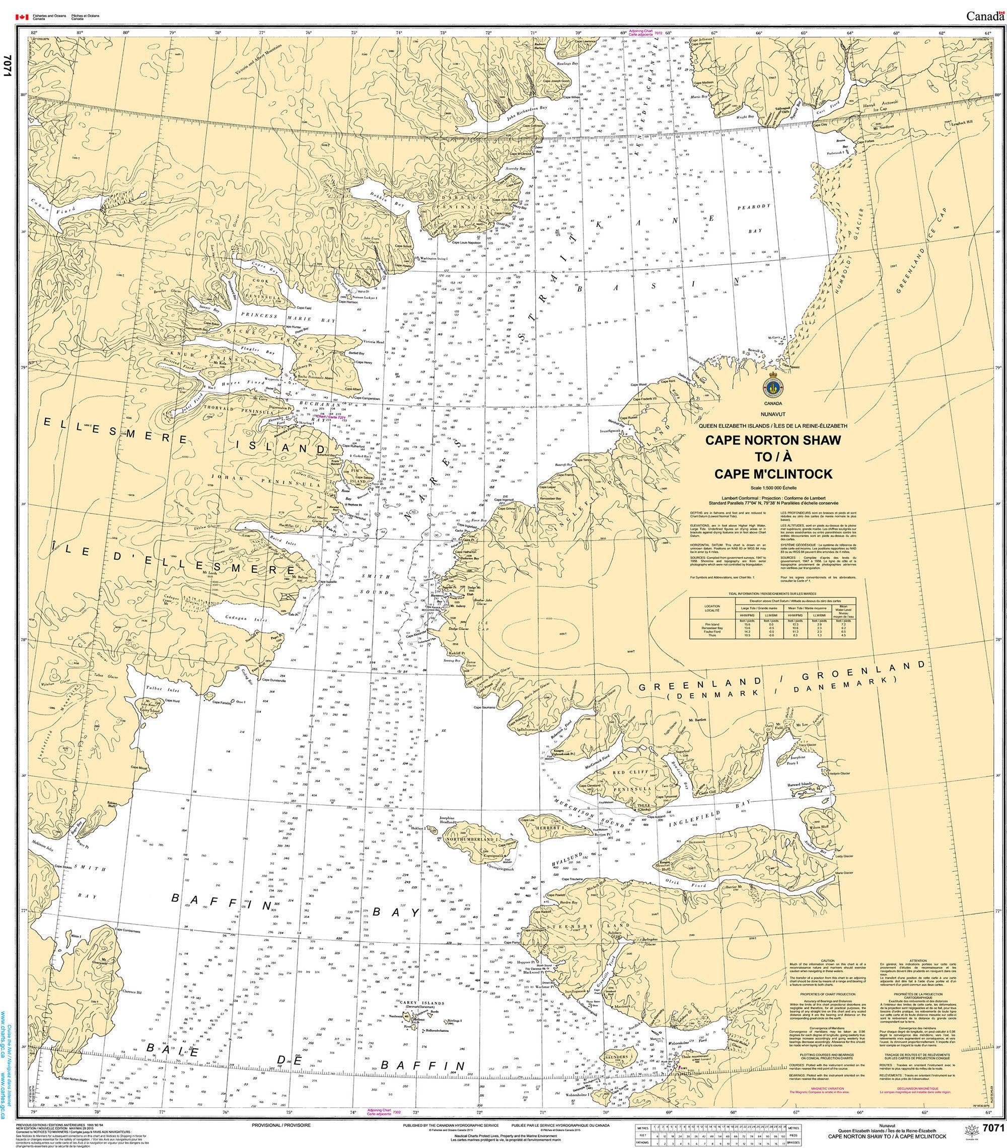 Canadian Hydrographic Service Nautical Chart CHS7071: Cape Norton Shaw to Cape M'Clintock