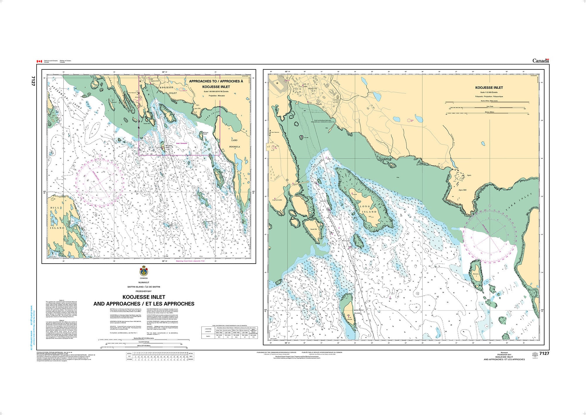 Canadian Hydrographic Service Nautical Chart CHS7127: Koojesse Inlet and Approaches/et les Approches