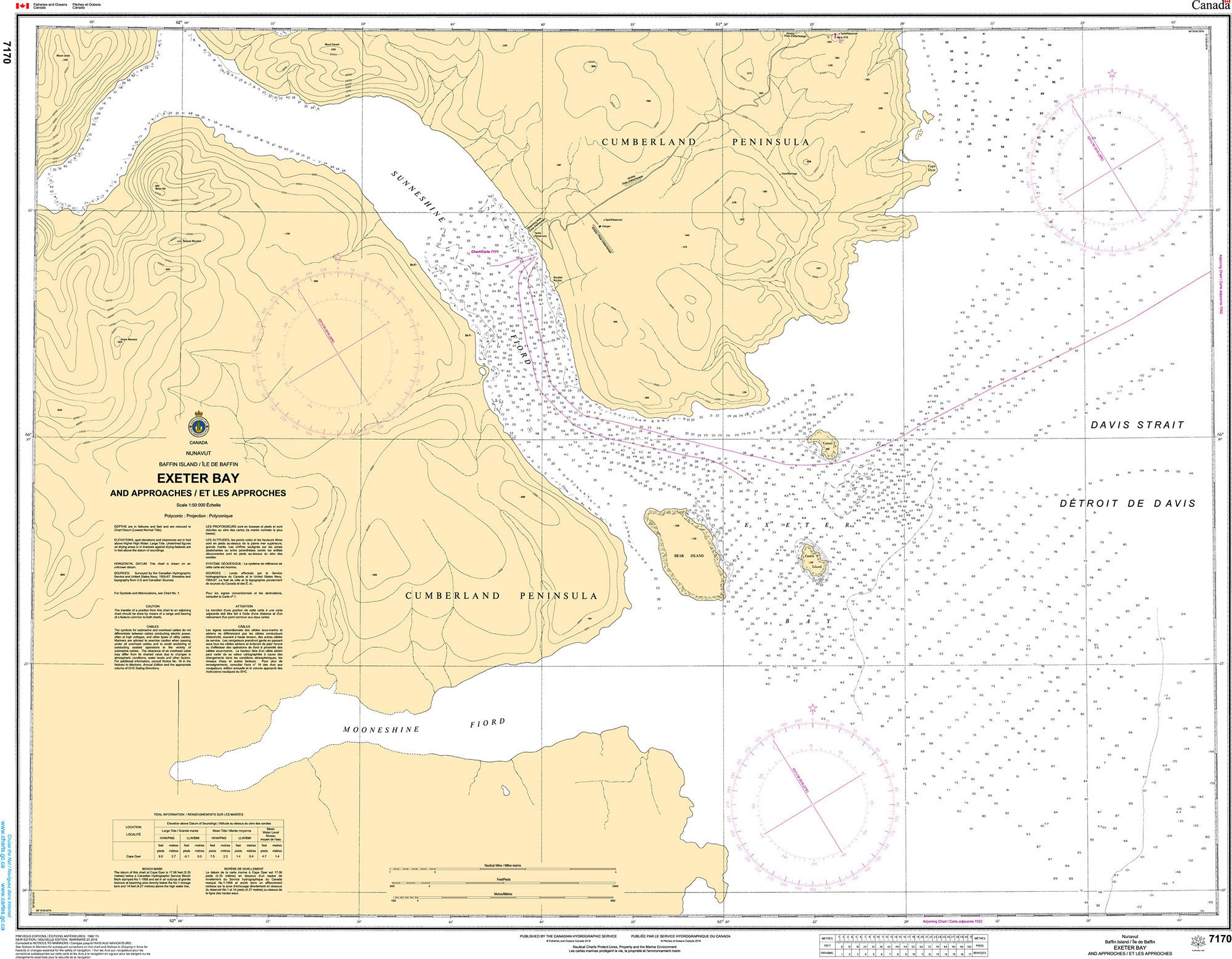 Canadian Hydrographic Service Nautical Chart CHS7170: Exeter Bay and Approaches/et les Approches